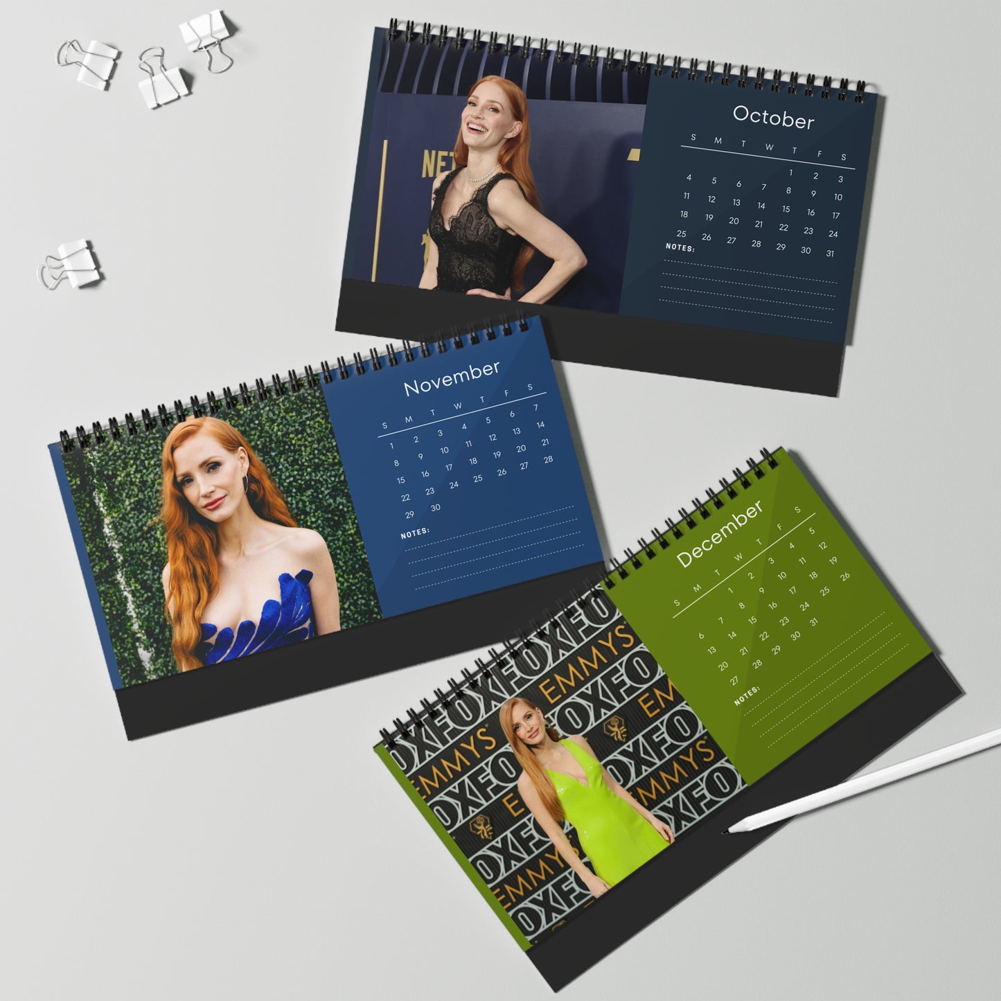 Jessica Chastain 2026 Desk Calendar | Premium Spiral Bound Celebrity Photo Calendar | High-Quality Fan Gift & Desk Décor