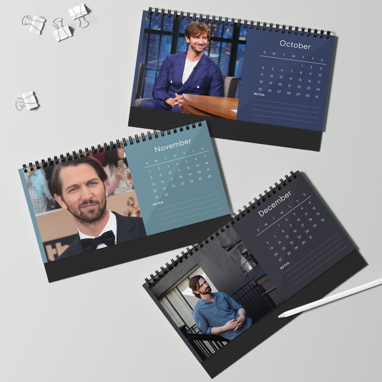 Michiel Huisman 2026 Desk Calendar | Premium Spiral Bound Celebrity Photo Calendar | High-Quality Fan Gift & Desk Décor