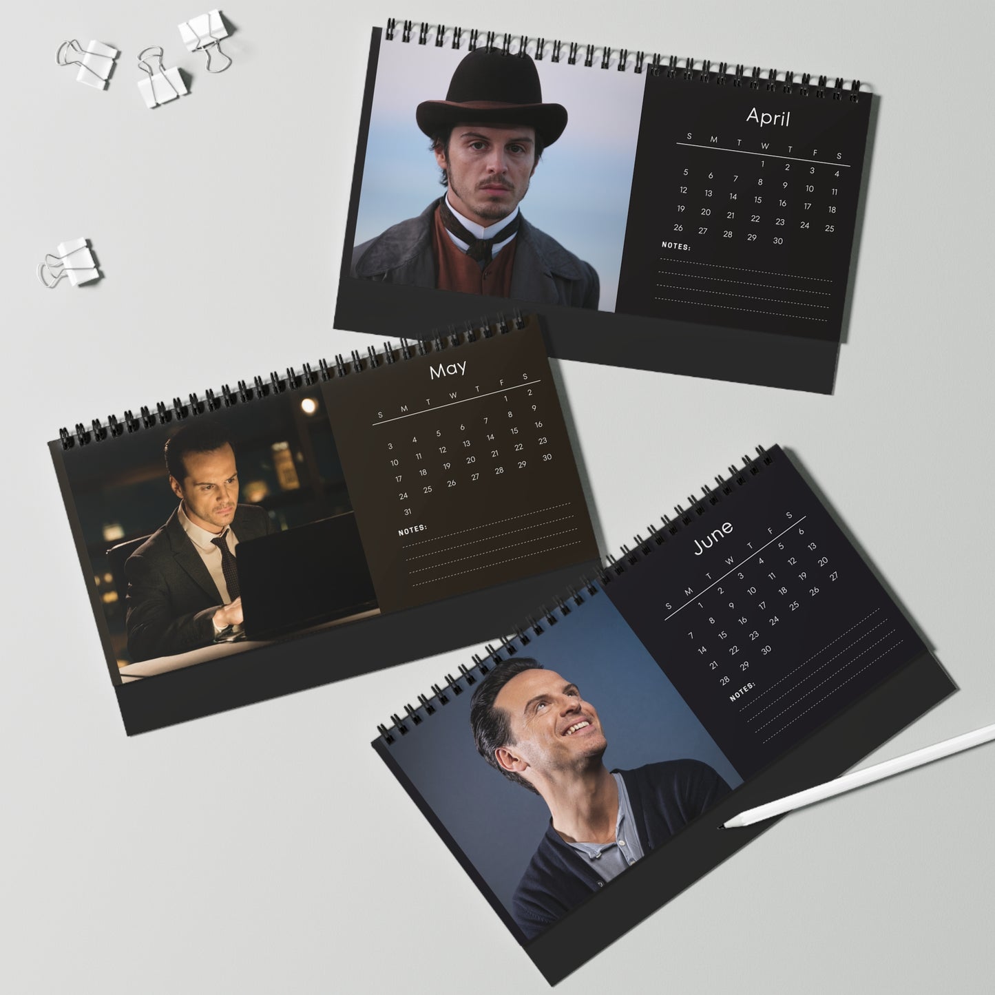 Andrew Scott 2026 Desk Calendar | Celebrity Spiral Bound Photo Calendar | Fan Collectible Gift | Stylish Desk & Office Décor
