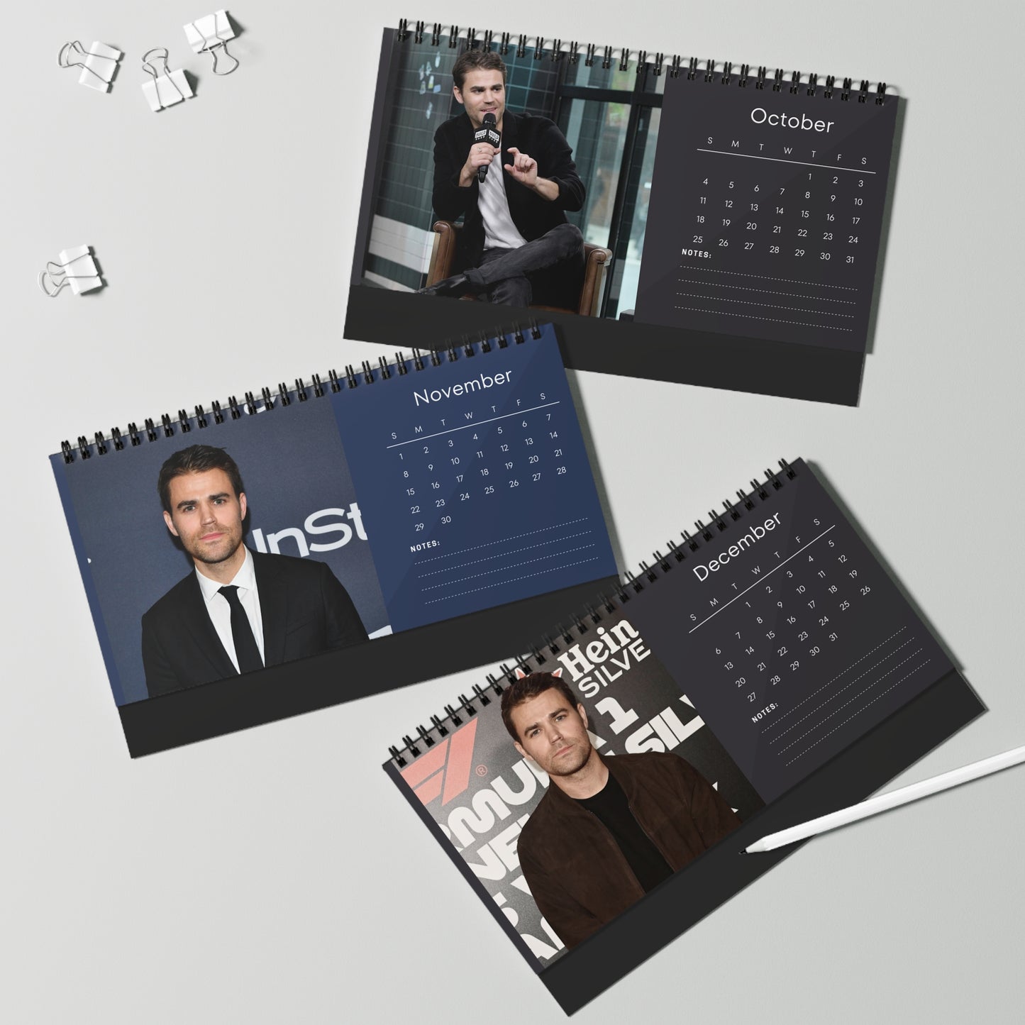 Paul Wesley 2026 Desk Calendar | Premium Spiral Bound Celebrity Photo Calendar | High-Quality Fan Gift & Desk Décor