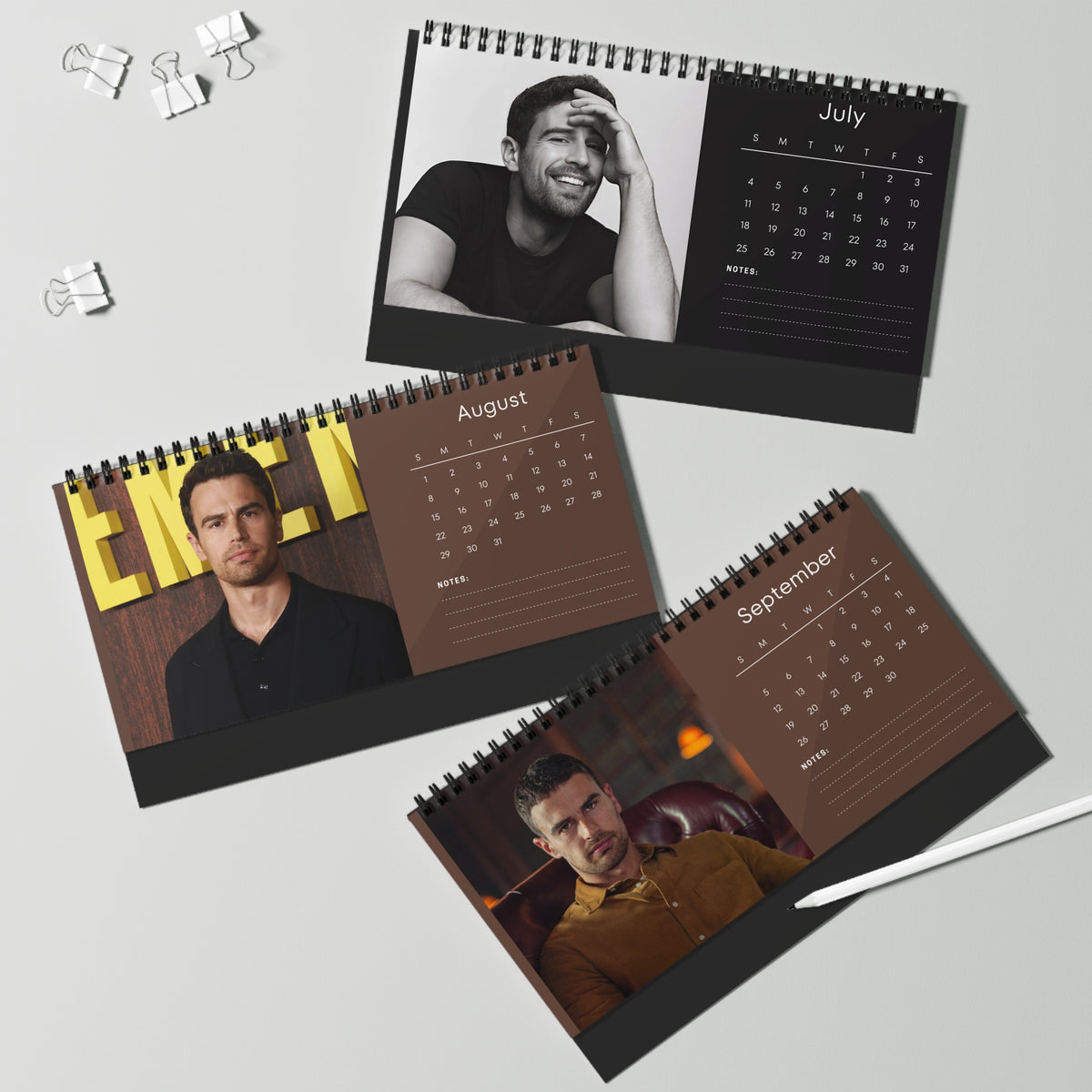 Theo James 2027 Desk Calendar Vol 1 | Spiral Bound Photo Calendar | Fan Gift