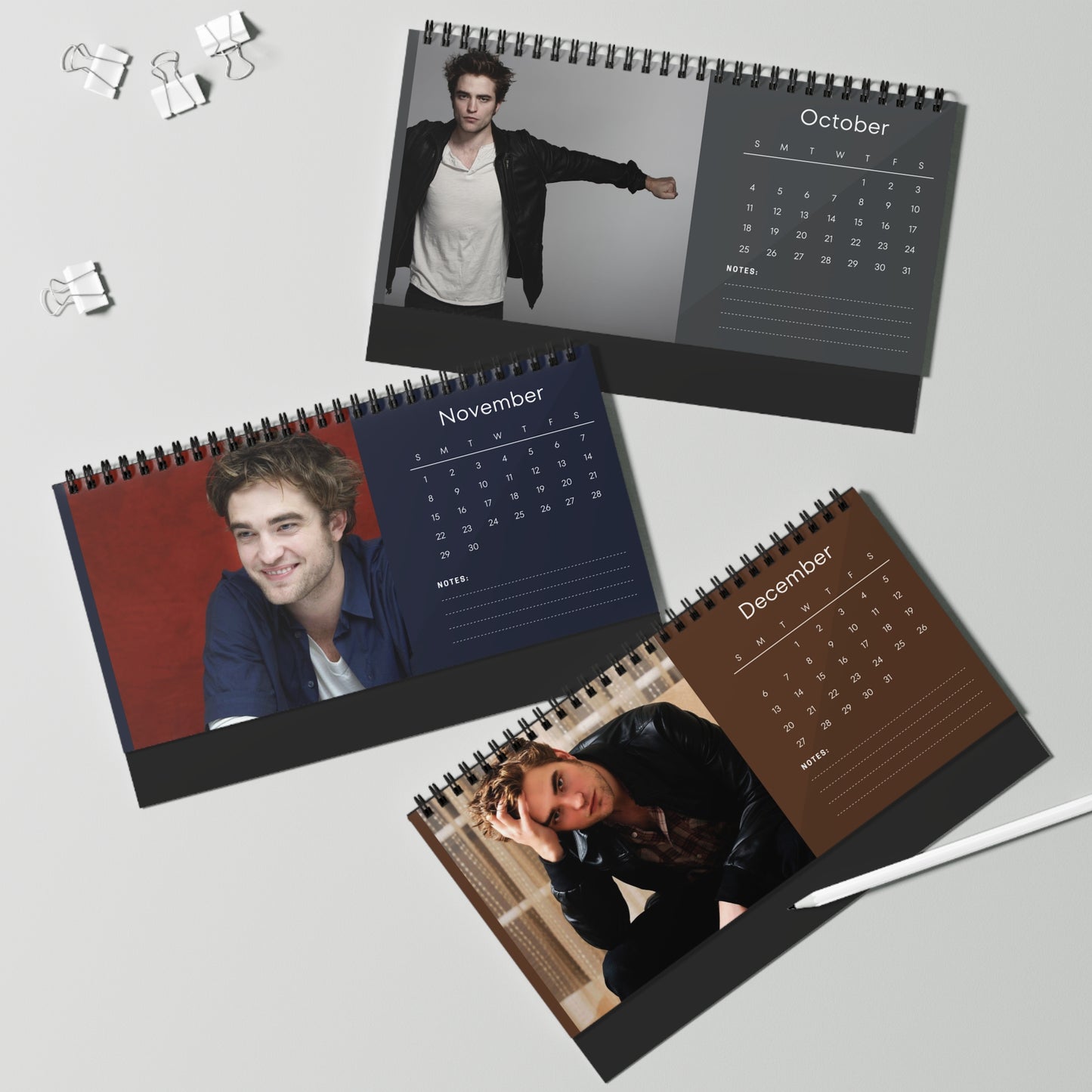 Robert Pattinson 2026 Desk Calendar | Celebrity Spiral Bound Photo Calendar | Fan Collectible Gift | Stylish Desk & Office Décor