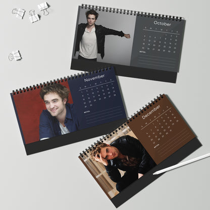 Robert Pattinson 2026 Desk Calendar | Celebrity Spiral Bound Photo Calendar | Fan Collectible Gift | Stylish Desk & Office Décor