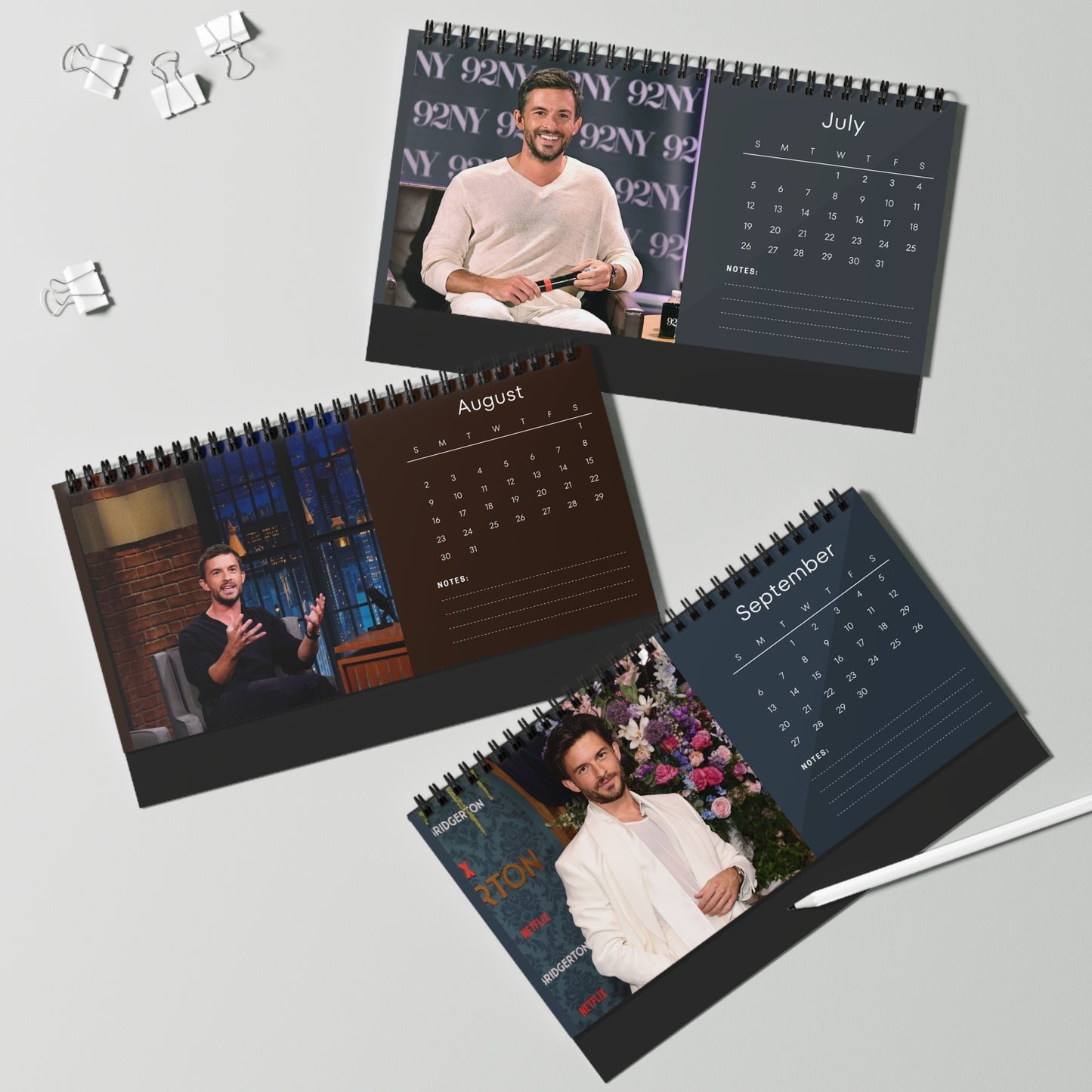 Jonathan Bailey 2026 Desk Calendar | Premium Spiral Bound Celebrity Photo Calendar | High-Quality Fan Gift & Desk Décor