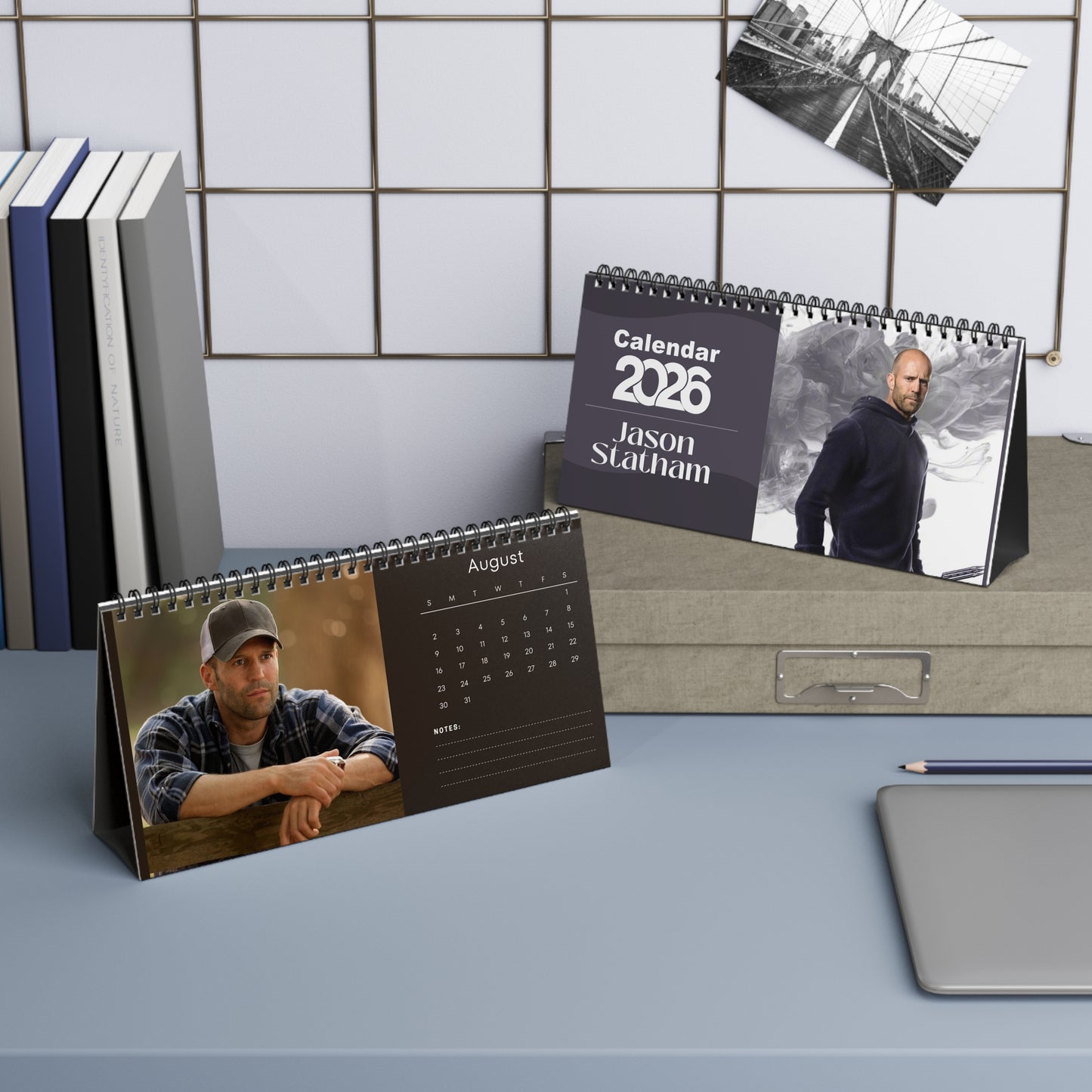 Jason Statham 2026 Desk Calendar | Celebrity Spiral Bound Photo Calendar | Action Star Fan Collectible | Stylish Desk & Office Décor