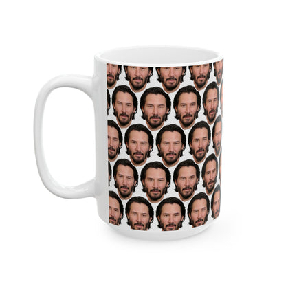 Keanu Reeves Face Pattern Ceramic Mug | Unique Gift for Keanu Reeves White Fans