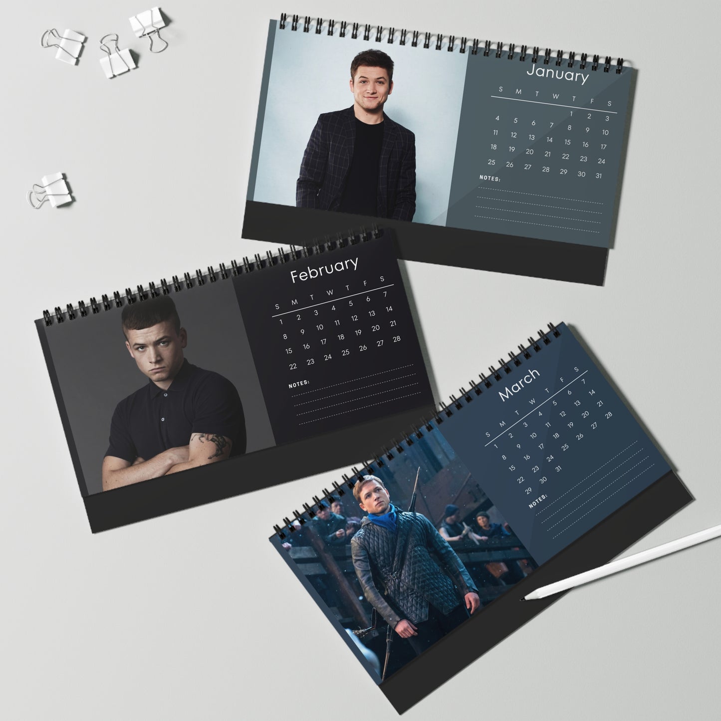 Taron Egerton 2026 Desk Calendar | Premium Spiral Bound Celebrity Photo Calendar | Collectible Fan Gift | Stylish Desk & Office Décor