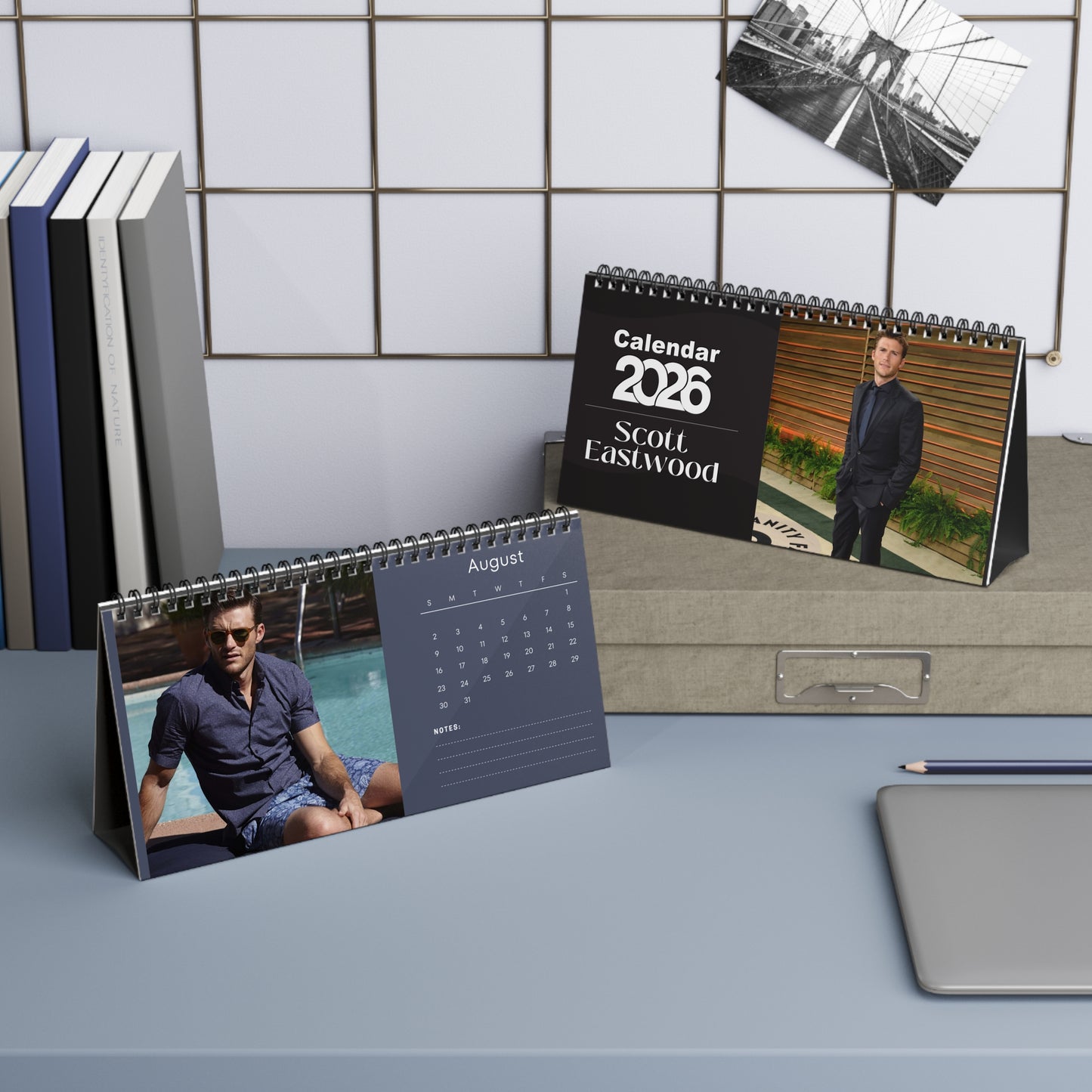 Scott Eastwood 2026 Desk Calendar | Celebrity Spiral Bound Photo Calendar | Fan Collectible Gift | Stylish Desk & Office Décor