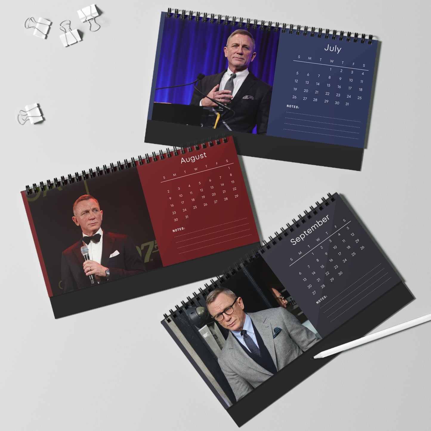 Daniel Craig 2026 Desk Calendar | Premium Spiral Bound Celebrity Photo Calendar | High-Quality Fan Gift & Desk Décor