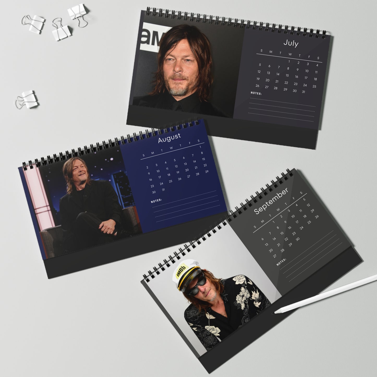 Norman Reedus 2026 Desk Calendar |  Premium Spiral Bound Celebrity Photo Calendar | High-Quality Fan Gift & Desk Décor