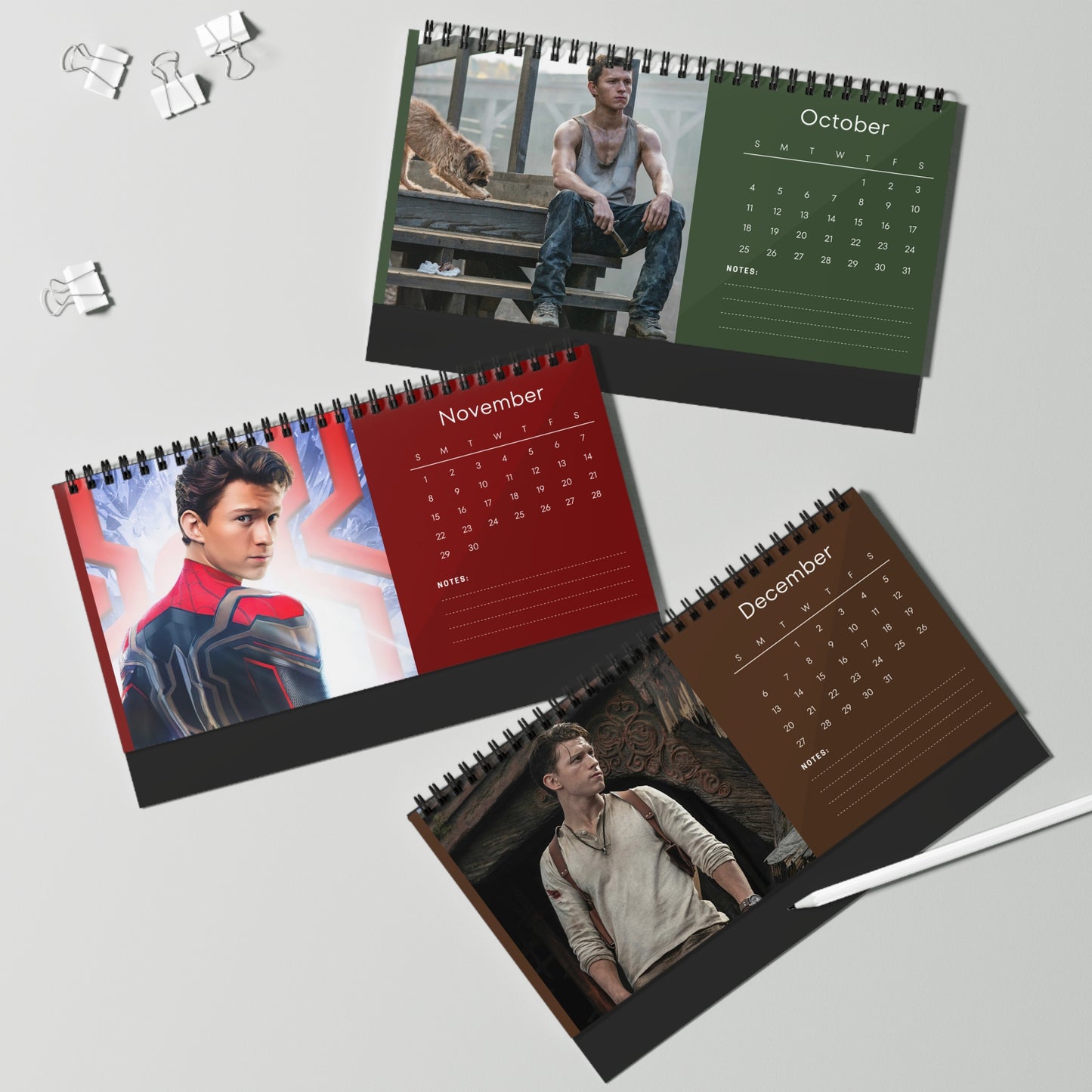 Tom Holland 2026 Desk Calendar | Celebrity Spiral Bound Photo Calendar | Fan Collectible Gift | Stylish Desk & Office Décor