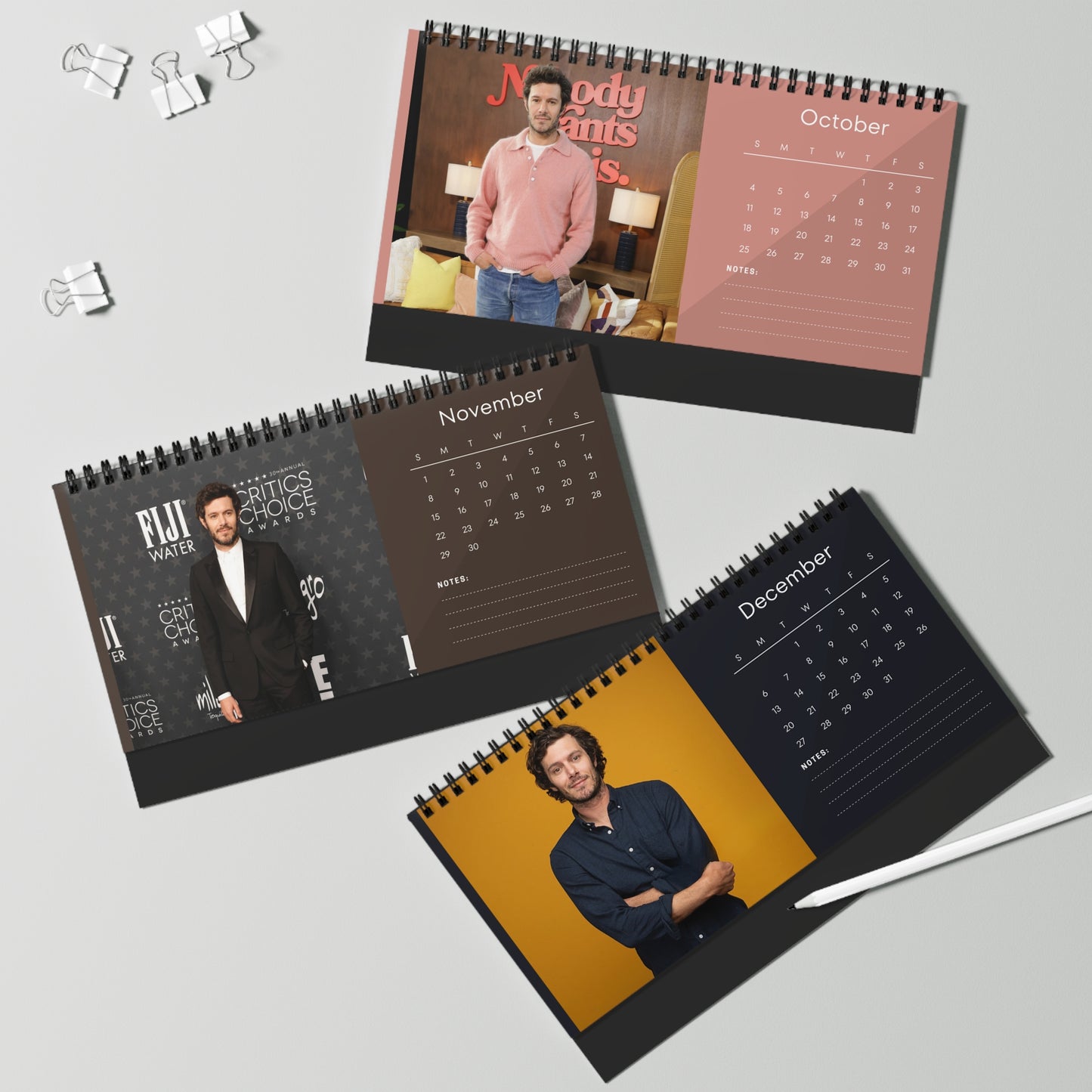 Adam Brody 2026 Desk Calendar | Celebrity Spiral Bound Photo Calendar | Collectible Fan Gift | Stylish Desk & Office Décor