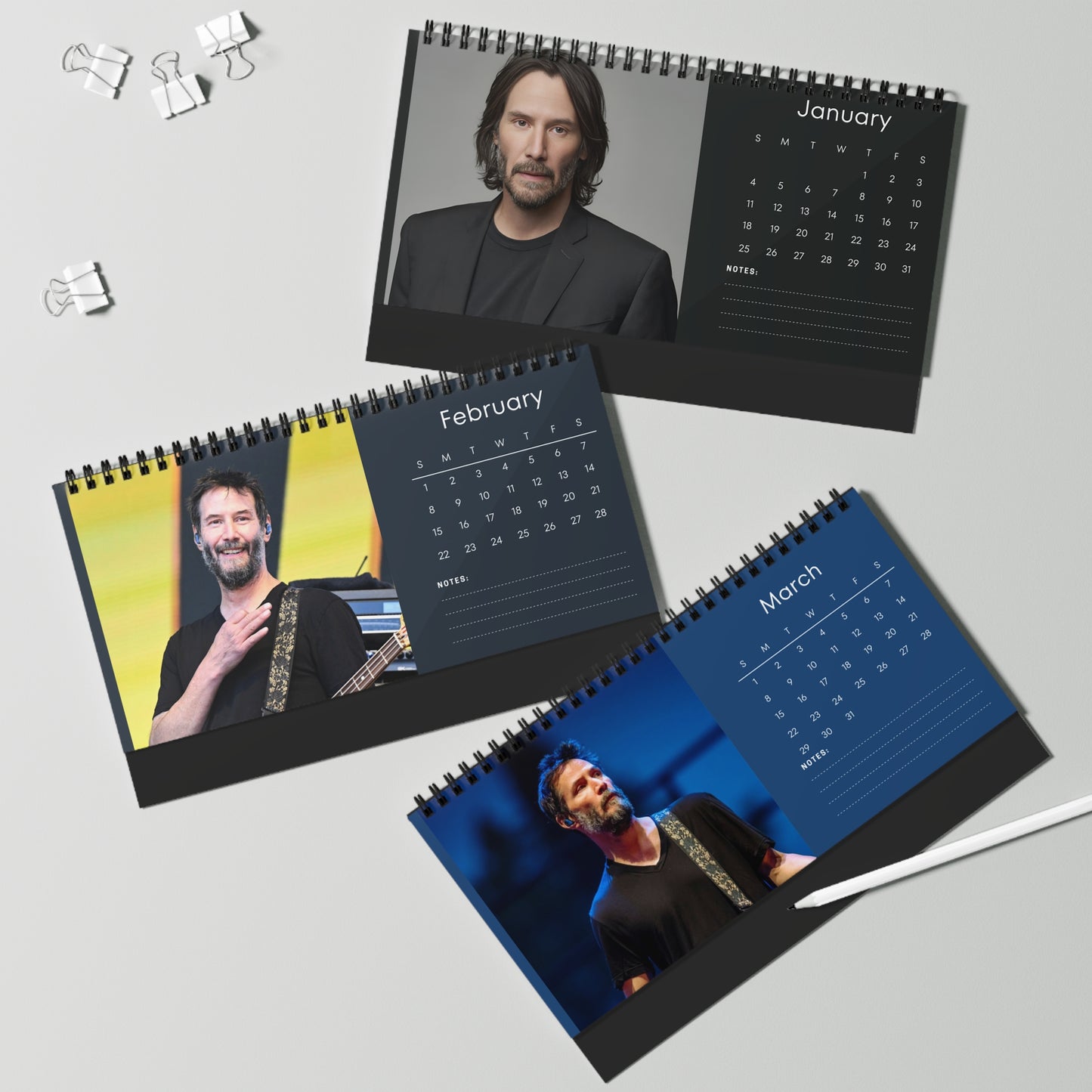 Keanu Reeves 2026 Desk Calendar | John Wick & Matrix Star | Hollywood Icon Planner | Actor Gift | Movie Decor