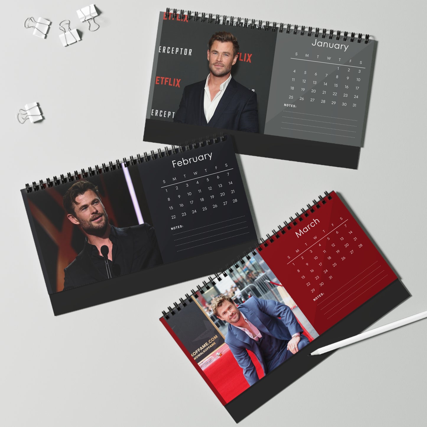 Chris Hemsworth 2026 Desk Calendar | Premium Spiral Bound Celebrity Photo Calendar | High-Quality Fan Gift & Desk Décor
