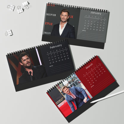 Chris Hemsworth 2026 Desk Calendar | Premium Spiral Bound Celebrity Photo Calendar | High-Quality Fan Gift & Desk Décor
