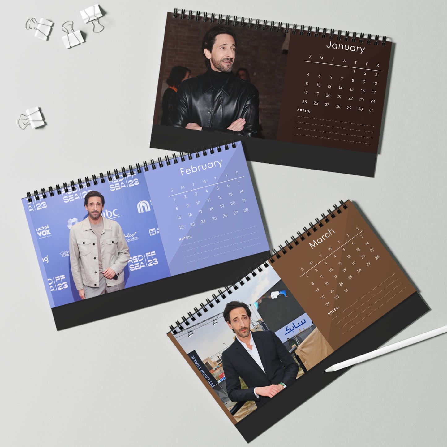 Adrien Brody 2026 Desk Calendar | Premium Spiral Bound Celebrity Photo Calendar | High Quality Collectible Gift for Fans & Desk Décor
