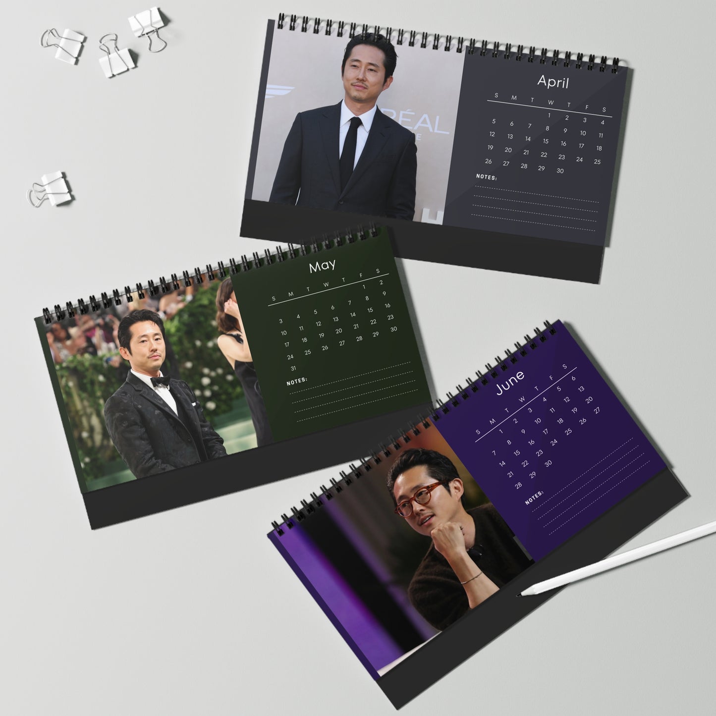 Steven Yeun 2026 Desk Calendar | Premium Spiral Bound Celebrity Photo Calendar | High-Quality Fan Gift & Desk Décor