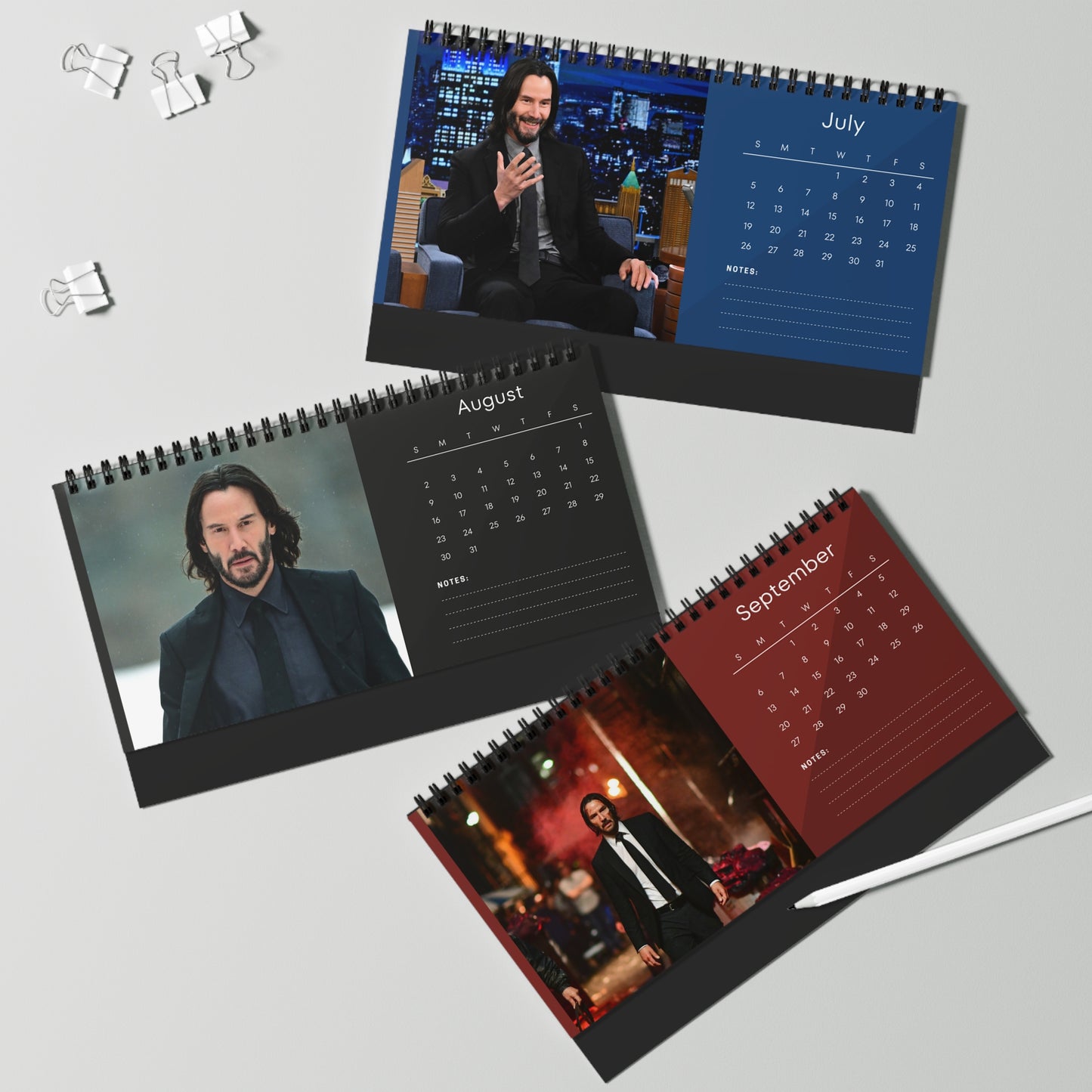 Keanu Reeves 2026 Desk Calendar | Premium Spiral Bound Celebrity Photo Calendar | High-Quality Fan Gift & Desk Décor