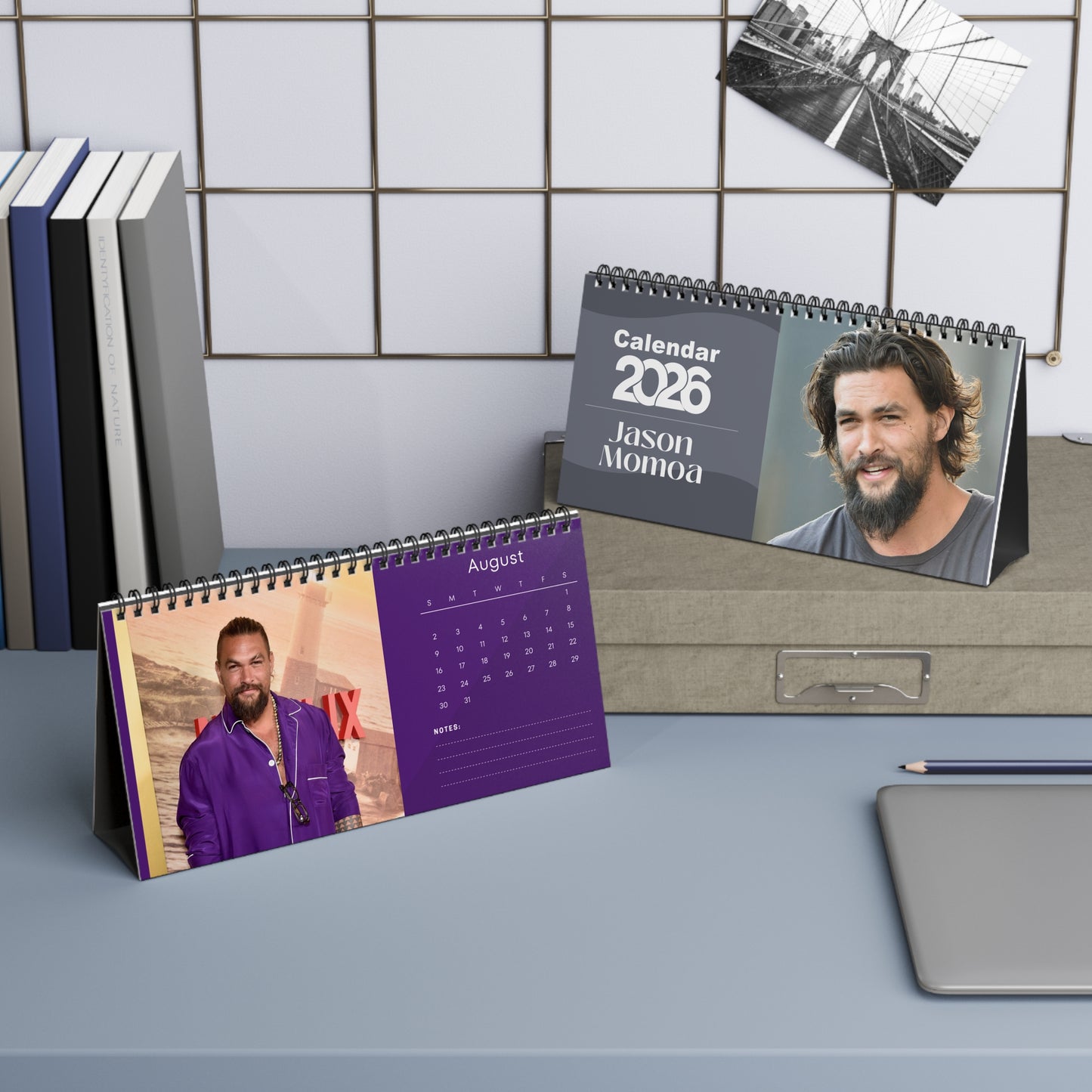 Jason Momoa 2026 Desk Calendar | Premium Spiral Bound Celebrity Photo Calendar | Fan Collectible Gift | Stylish Desk & Office Décor