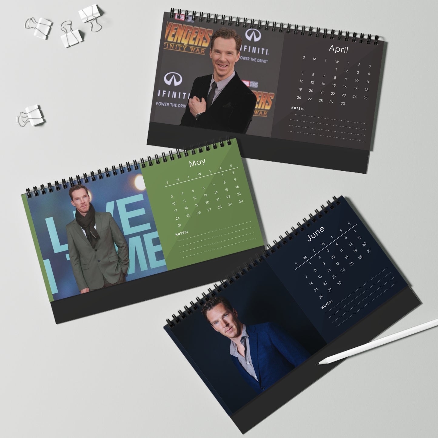 Benedict Cumberbatch 2026 Desk Calendar | Premium Spiral-Bound Celebrity Photo Calendar | Elegant Collectible Gift for Fans & Desk Décor
