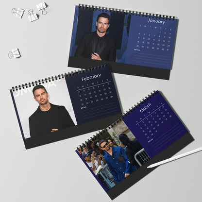 Theo James 2026 Desk Calendar | Premium Spiral Bound Celebrity Photo Calendar | High-Quality Fan Gift & Desk Décor
