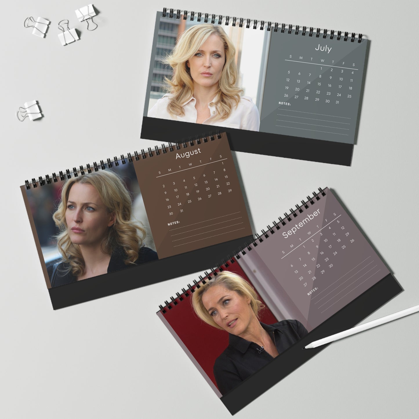 Gillian Anderson 2026 Desk Calendar | Celebrity Spiral Bound Photo Calendar | Fan Collectible Gift | Stylish Desk & Office Décor