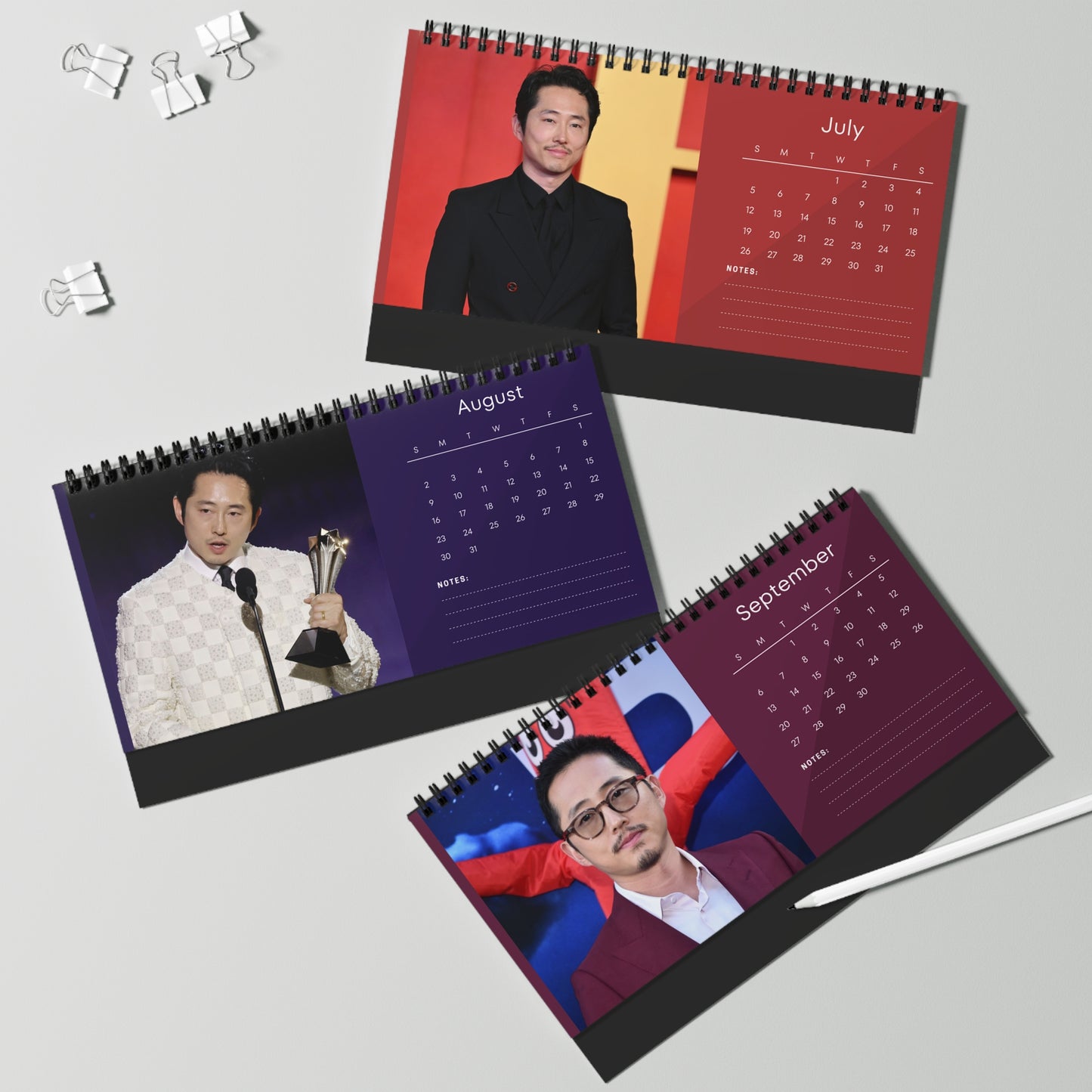 Steven Yeun 2026 Desk Calendar | Premium Spiral Bound Celebrity Photo Calendar | High-Quality Fan Gift & Desk Décor