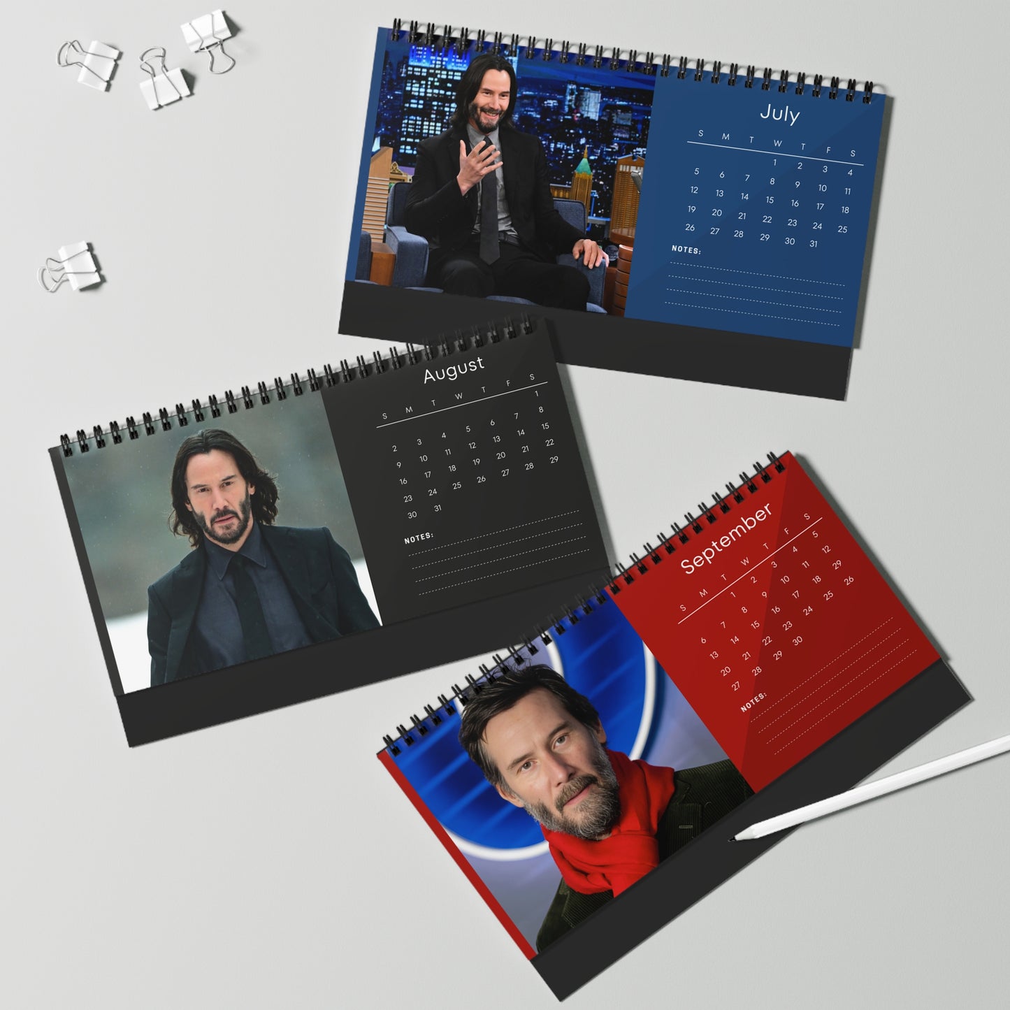 Keanu Reeves 2026 Desk Calendar | John Wick & Matrix Star | Hollywood Icon Planner | Actor Gift | Movie Decor