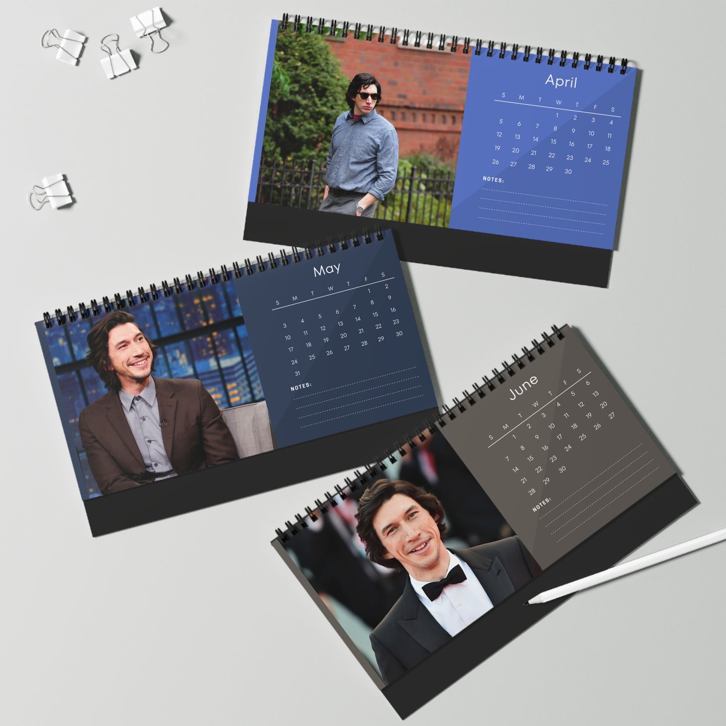 Adam Driver 2026 Desk Calendar | Premium Spiral Bound Celebrity Photo Calendar | High Quality Collectible Gift for Fans & Desk Décor