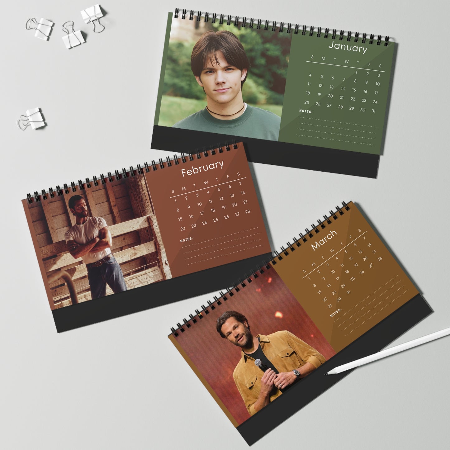 Jared Padalecki 2026 Desk Calendar | Supernatural Actor Monthly Planner | Sam Winchester Calendar | Jared Padalecki Gift | Office Decor