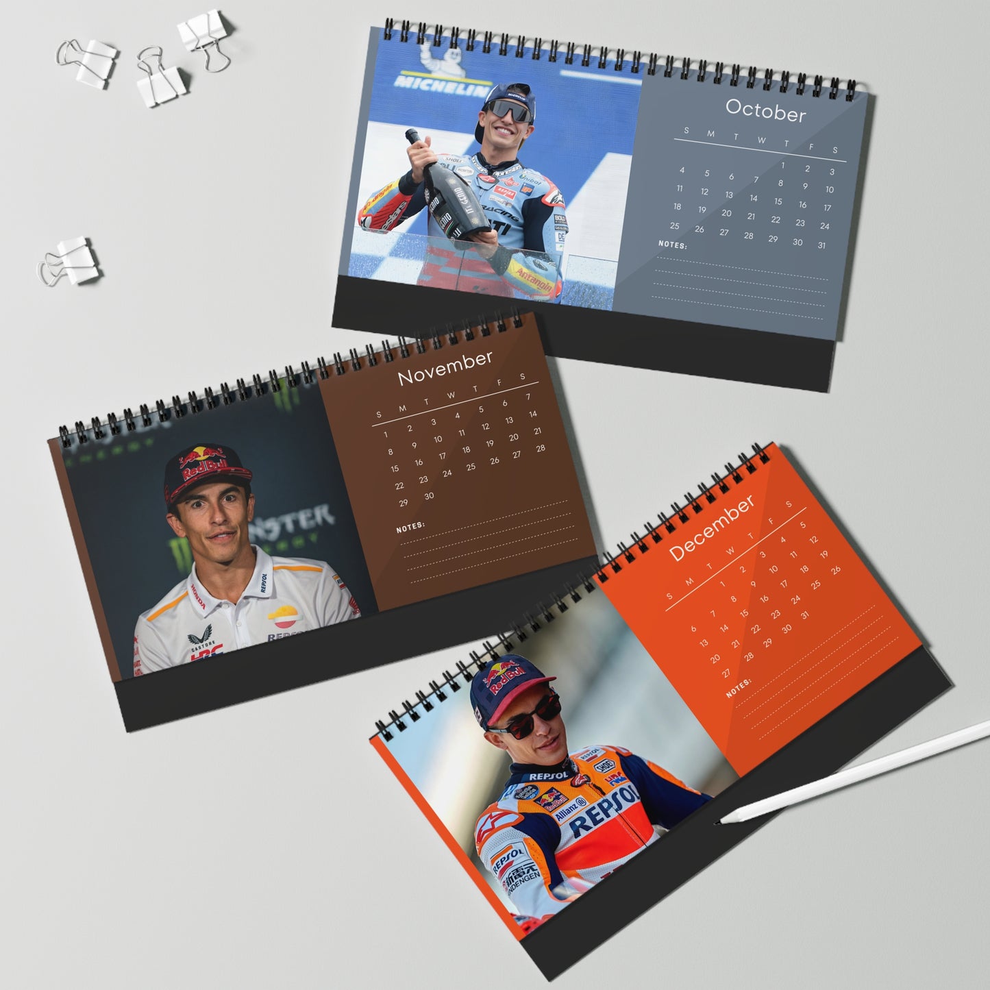 Marc Márquez 2026 Desk Calendar | Premium Spiral Bound Celebrity Photo Calendar | Collectible Fan Gift | Stylish Desk & Office Décor