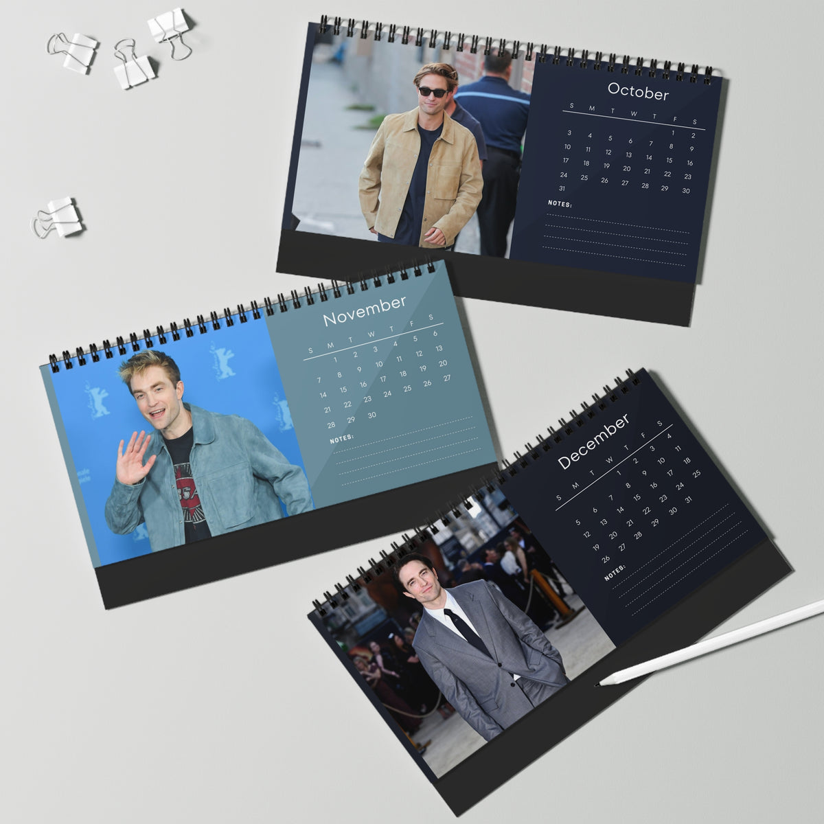 Robert Pattinson 2027 Desk Calendar Vol 2 | Spiral Bound Photo Calendar | Fan Gift