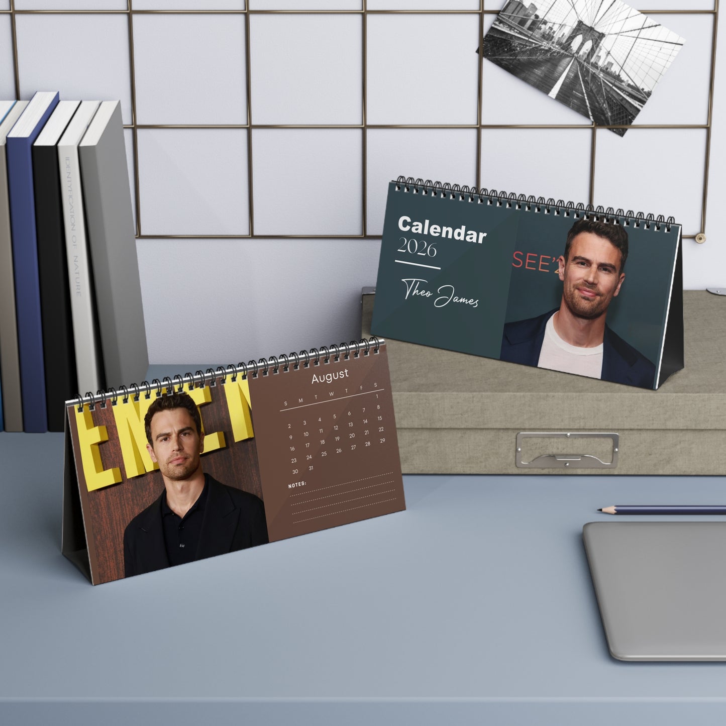 Theo James 2026 Desk Calendar | Premium Spiral Bound Celebrity Photo Calendar | High-Quality Fan Gift & Desk Décor