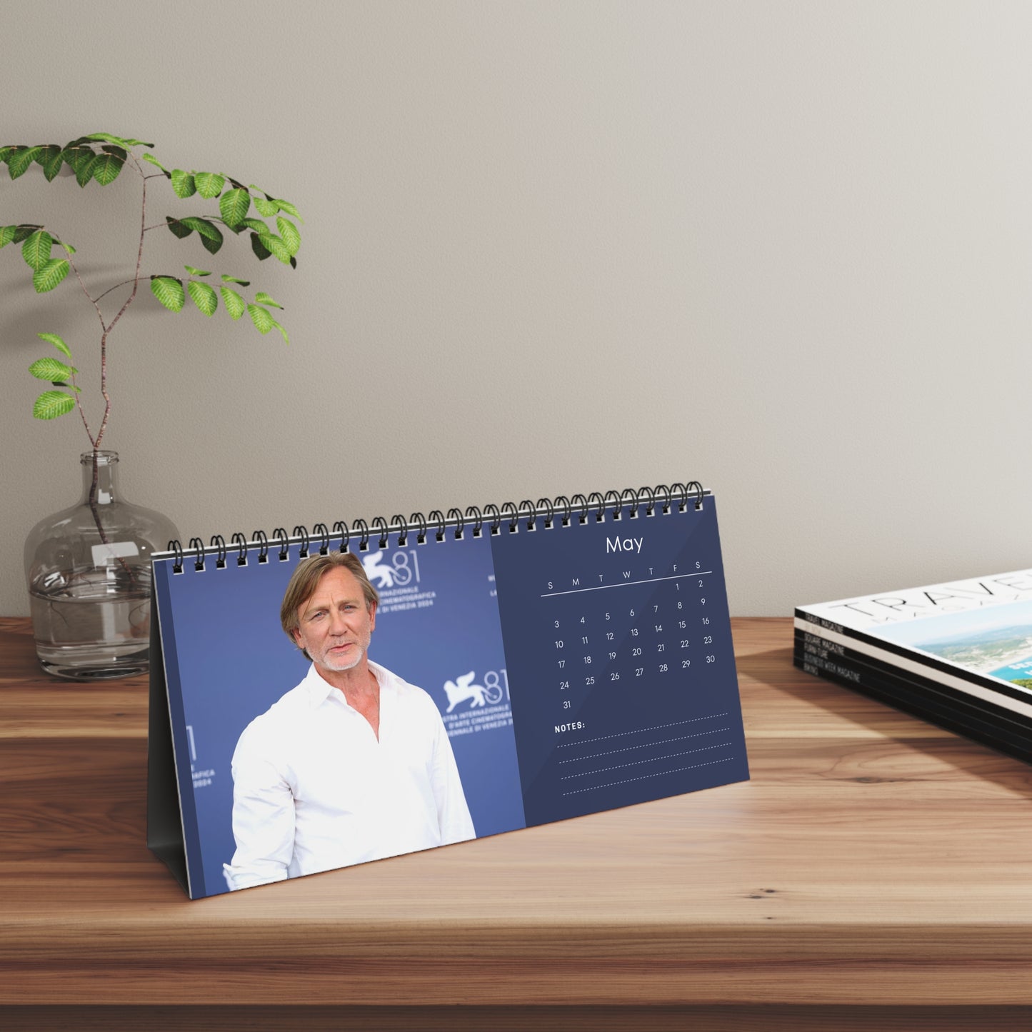 Daniel Craig 2026 Desk Calendar | Premium Spiral Bound Celebrity Photo Calendar | High-Quality Fan Gift & Desk Décor