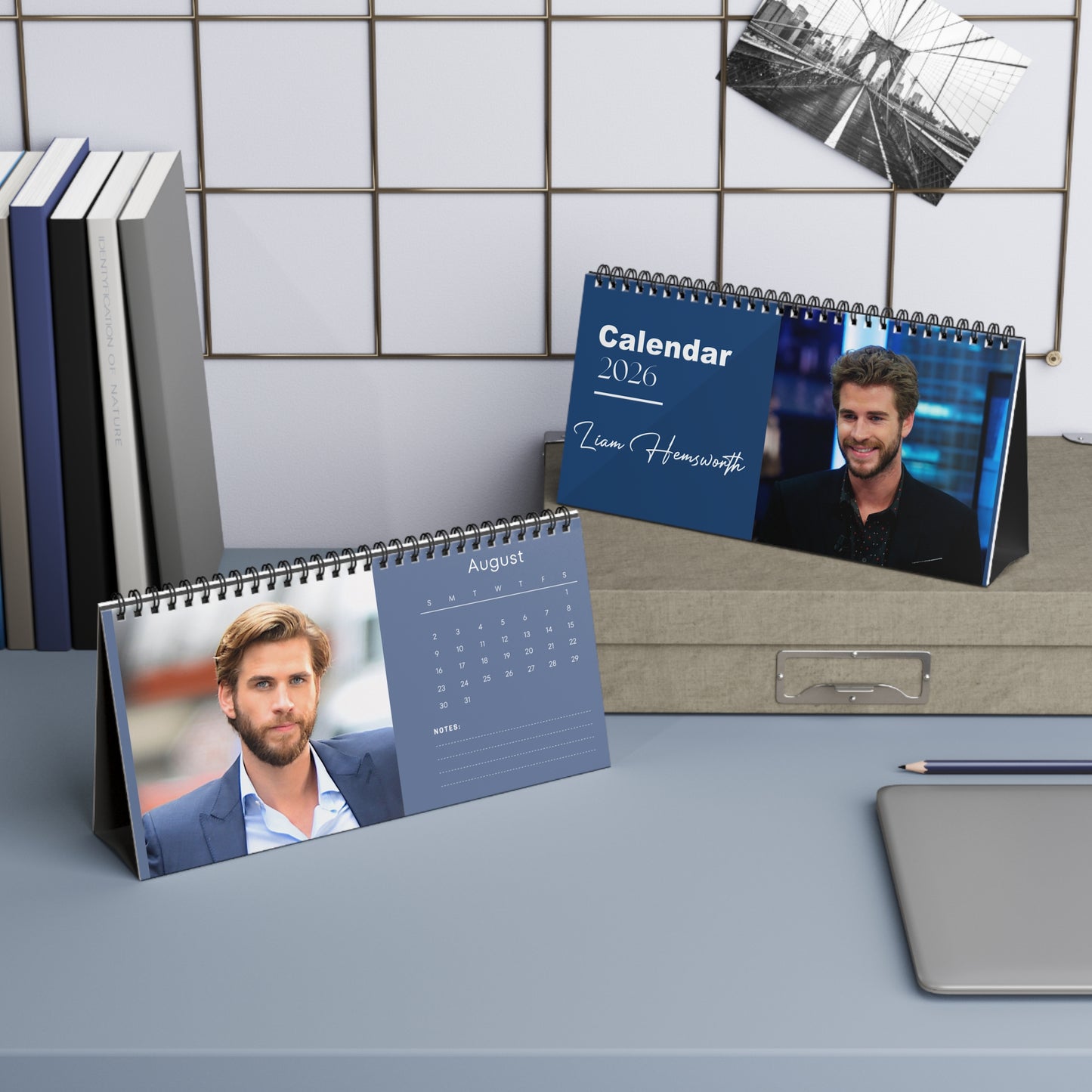 Liam Hemsworth 2026 Desk Calendar | Premium Spiral Bound Celebrity Photo Calendar | High-Quality Fan Gift & Desk Décor