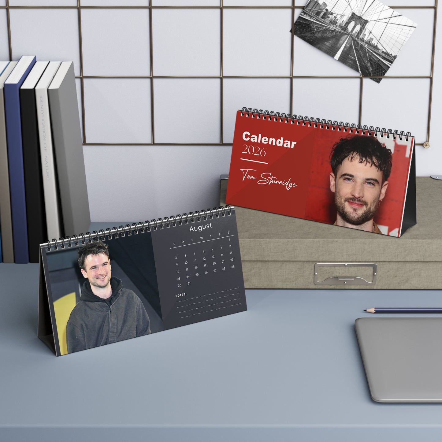 Tom Sturridge 2026 Desk Calendar | Premium Spiral Bound Celebrity Photo Calendar | High-Quality Fan Gift & Desk Décor
