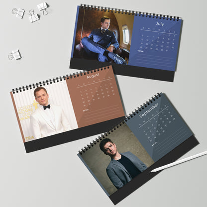 Taron Egerton 2026 Desk Calendar | Premium Spiral Bound Celebrity Photo Calendar | Collectible Fan Gift | Stylish Desk & Office Décor