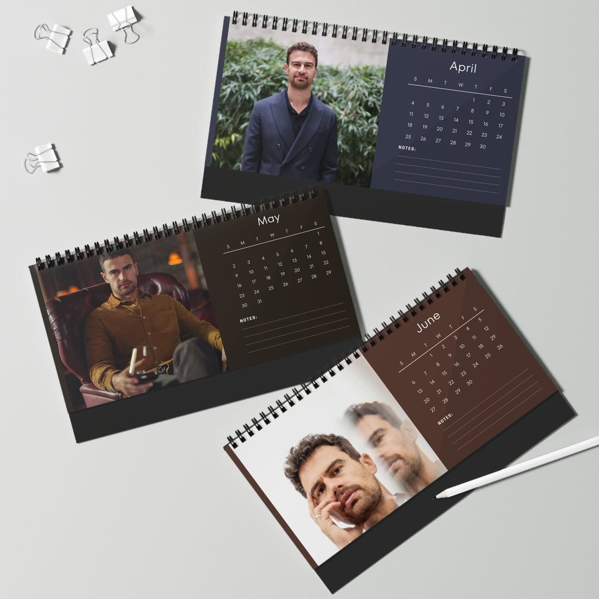 Theo James 2027 Desk Calendar Vol 3 | Spiral Bound Photo Calendar | Fan Gift