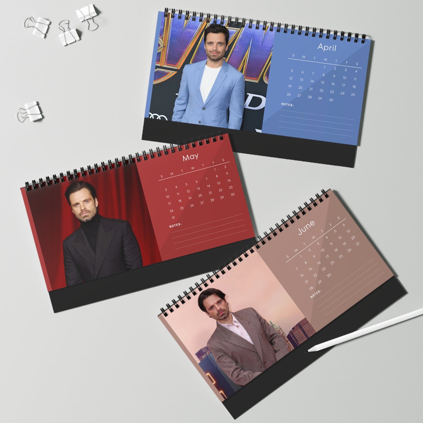 Sebastian Stan 2026 Desk Calendar | Celebrity Photo Calendar | Stylish Desk Accessory & Perfect Fan Gift