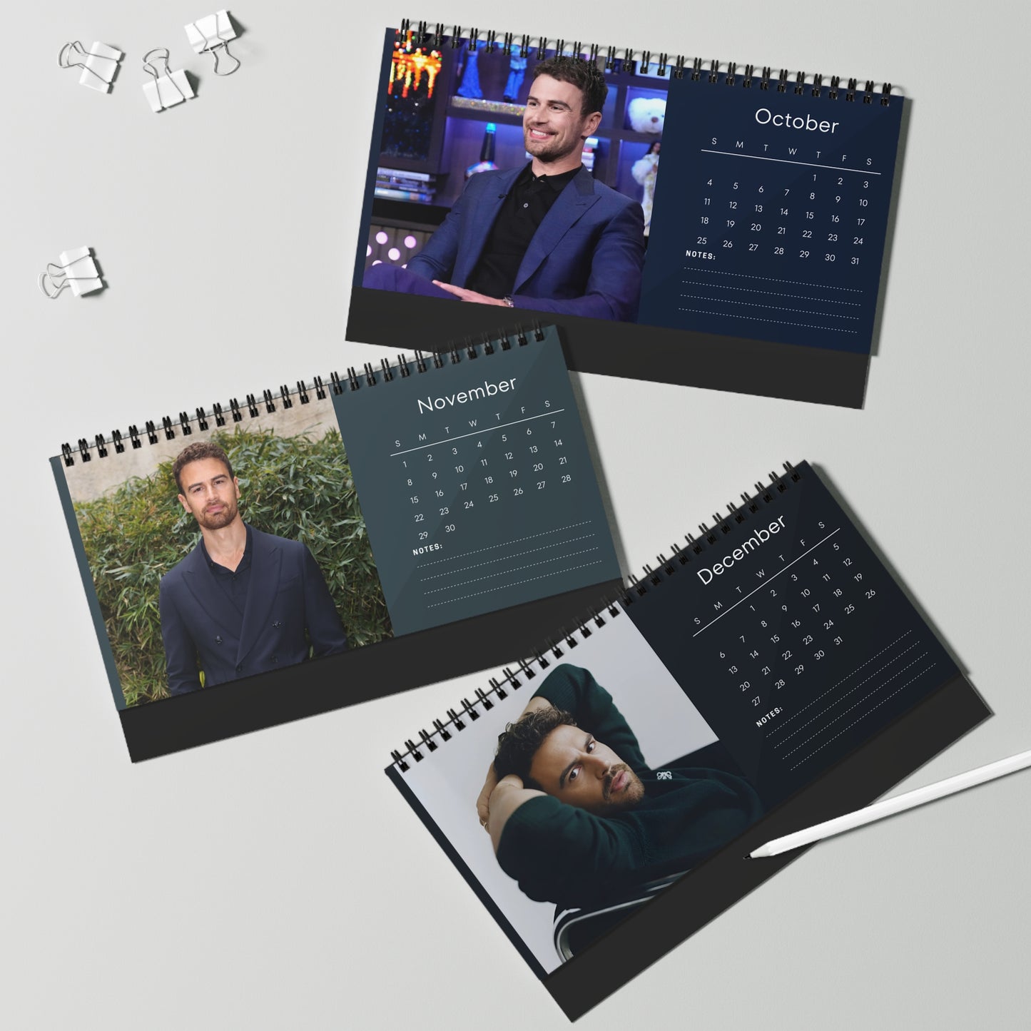 Theo James 2026 Desk Calendar | Celebrity Photo Calendar | Star Gift | Stylish Desk Decor