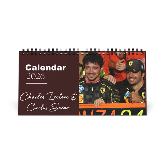 Charles Leclerc & Carlos Sainz 2026 Desk Calendar | Ferrari F1 Drivers | Formula 1 Racing Planner | Motorsport Fans Gift