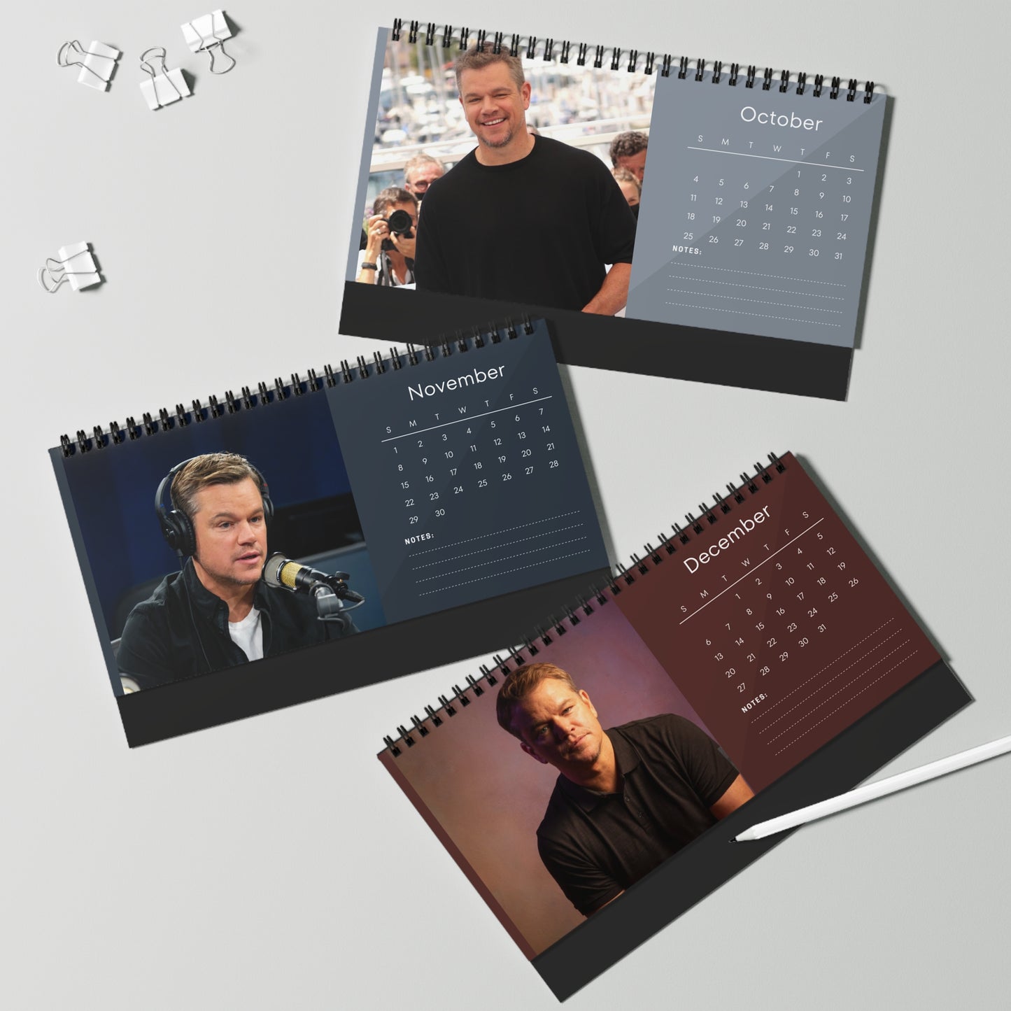 Matt Damon 2026 Desk Calendar | Premium Spiral Bound Celebrity Photo Calendar | High-Quality Fan Gift & Desk Décor