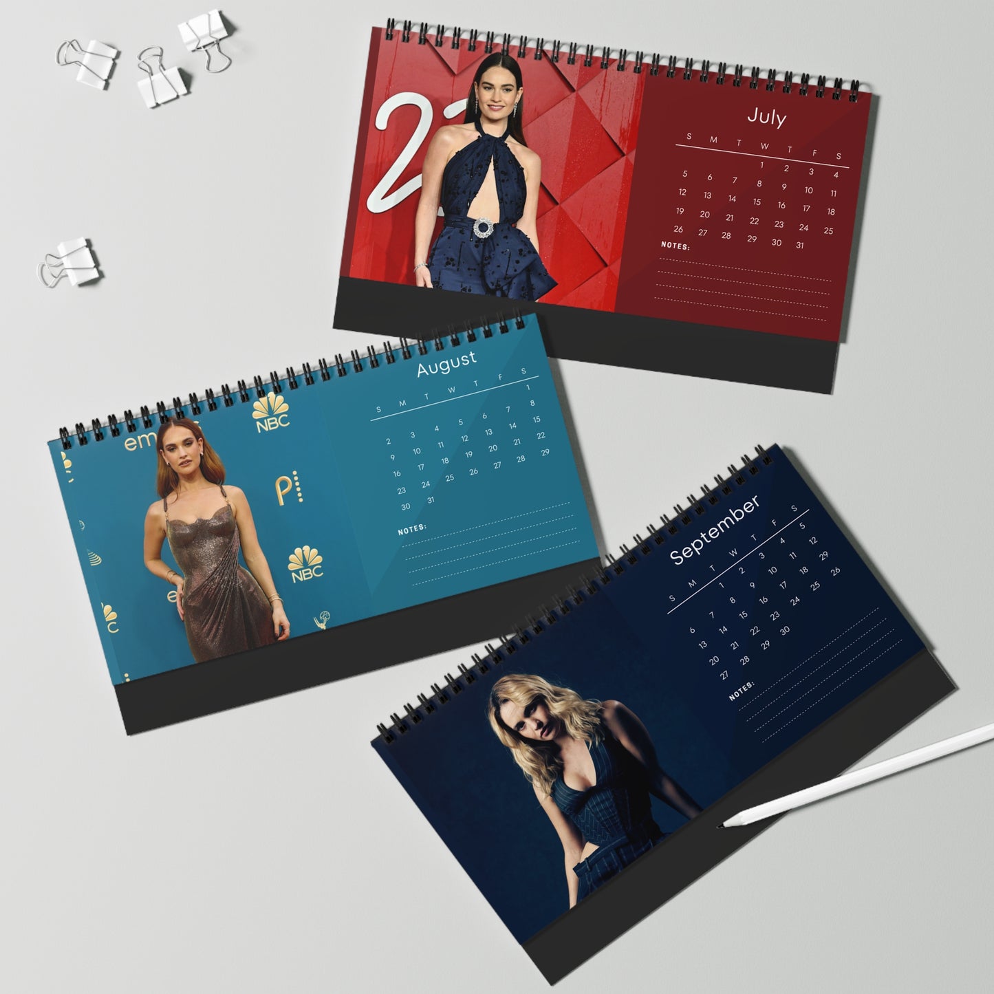 Lily James 2026 Desk Calendar | Premium Spiral Bound Celebrity Photo Calendar | High-Quality Fan Gift & Desk Décor