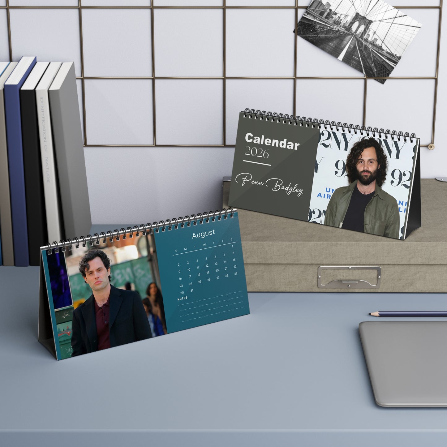 Penn Badgley 2026 Desk Calendar | Premium Spiral Bound Celebrity Photo Calendar | Fan Gift & Stylish Desk Decor