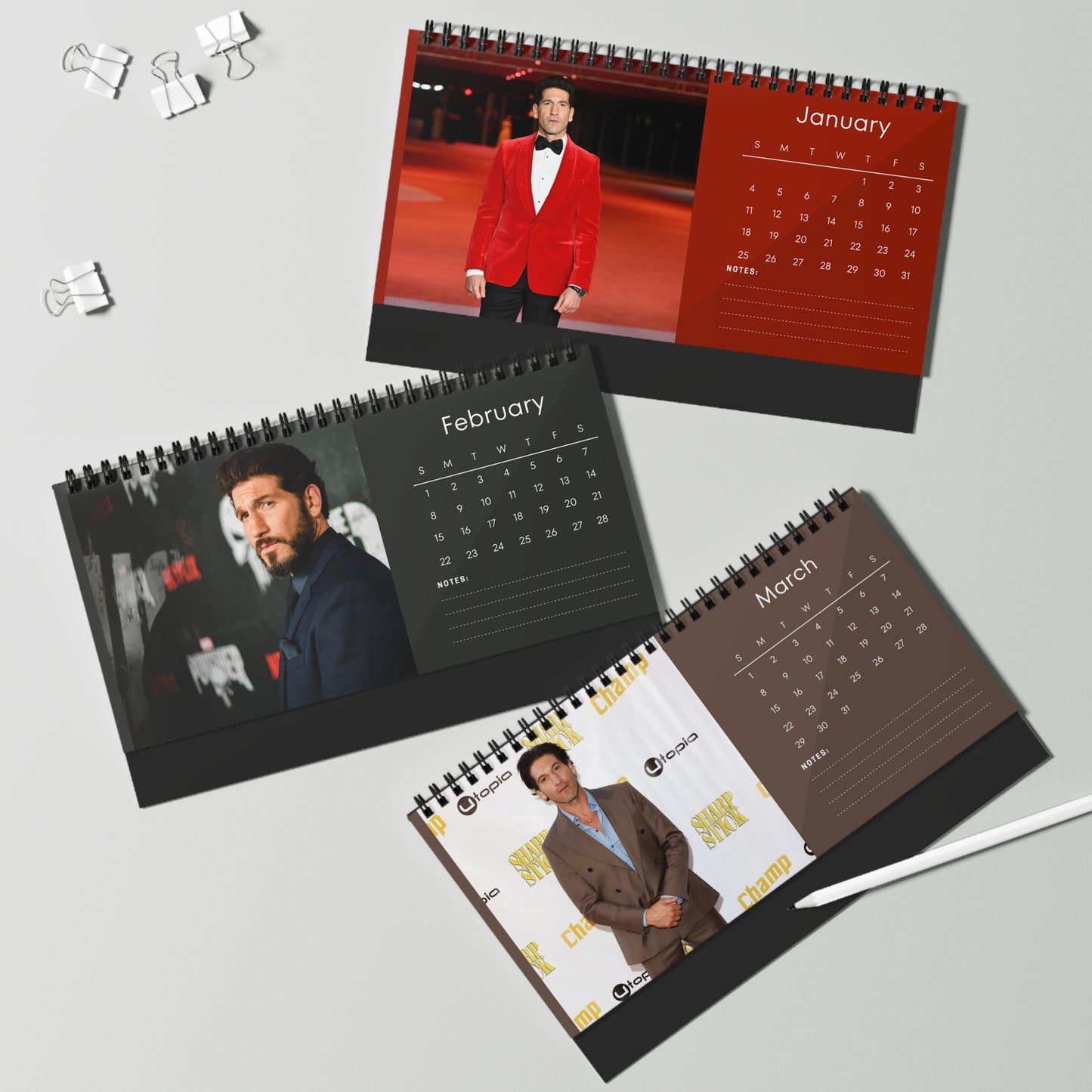 Jon Bernthal 2026 Desk Calendar | Punisher Actor Planner | TV & Movie Star Gift | Frank Castle Calendar | Home Office Decor