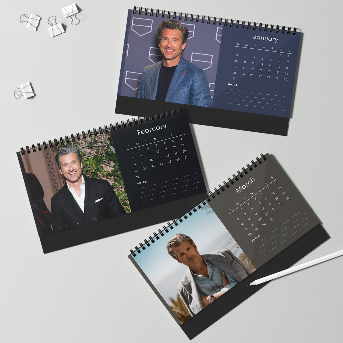 Patrick Dempsey 2027 Desk Calendar Vol 1 | Spiral Bound Photo Calendar | Fan Gift
