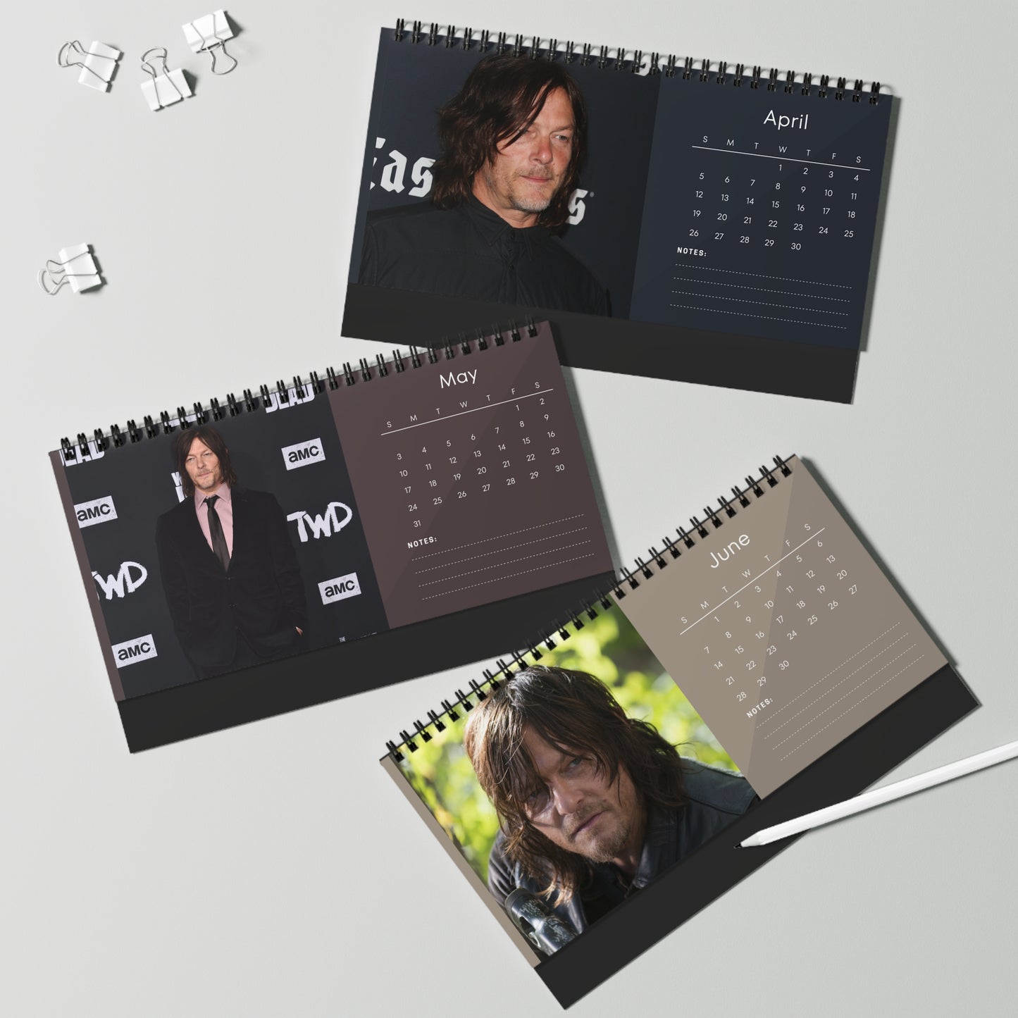 Norman Reedus 2026 Desk Calendar | Celebrity Spiral Bound Photo Calendar | Fan Collectible Gift | Stylish Desk & Office Décor