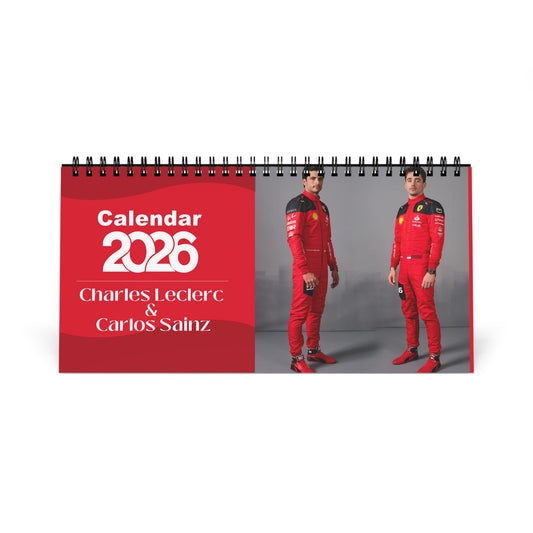 Charles Leclerc & Carlos Sainz 2026 Desk Calendar | F1 Racing Stars Spiral Bound Photo Calendar | Fan Collectible Gift | Stylish Desk Décor