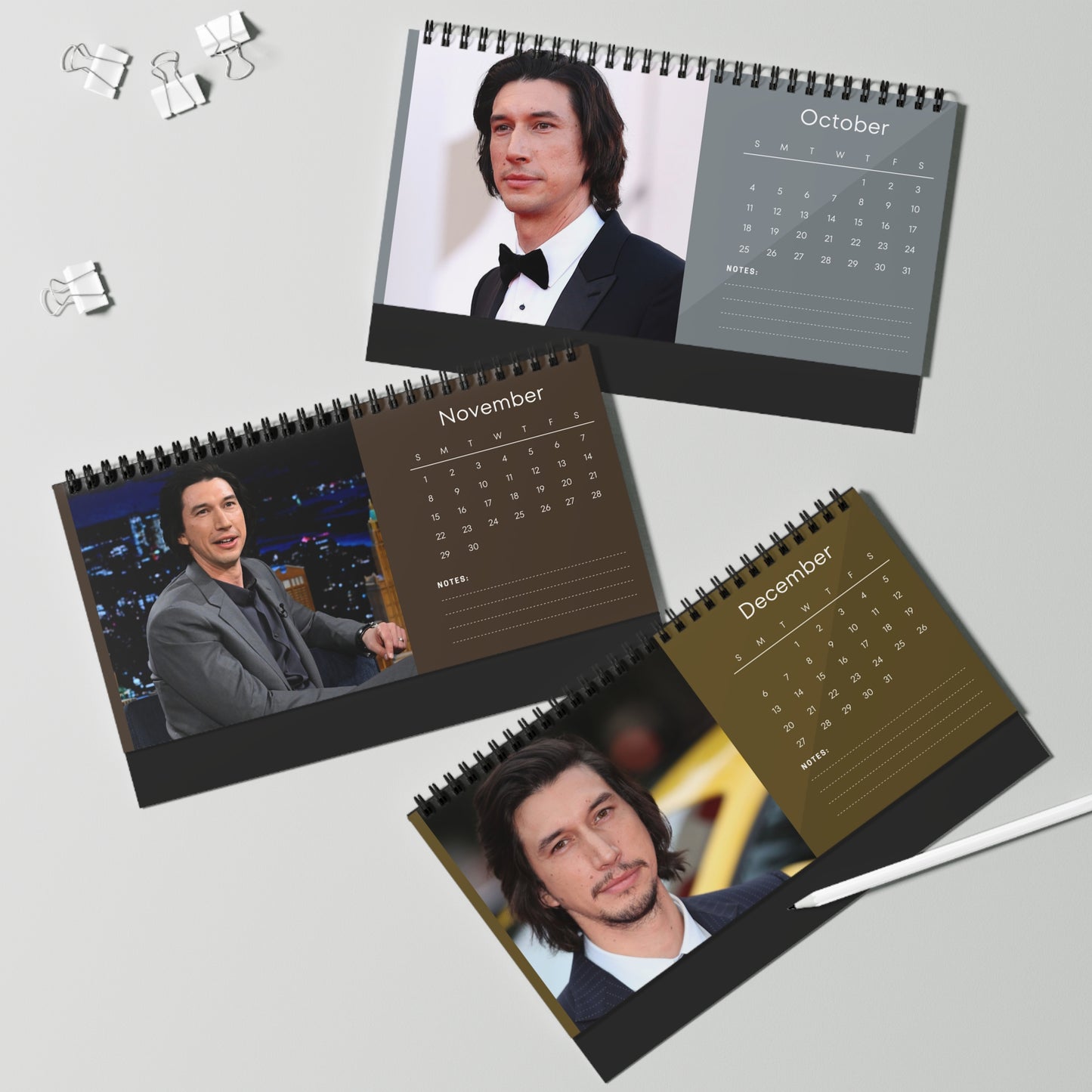 Adam Driver 2026 Desk Calendar | Premium Spiral Bound Celebrity Photo Calendar | High Quality Collectible Gift for Fans & Desk Décor