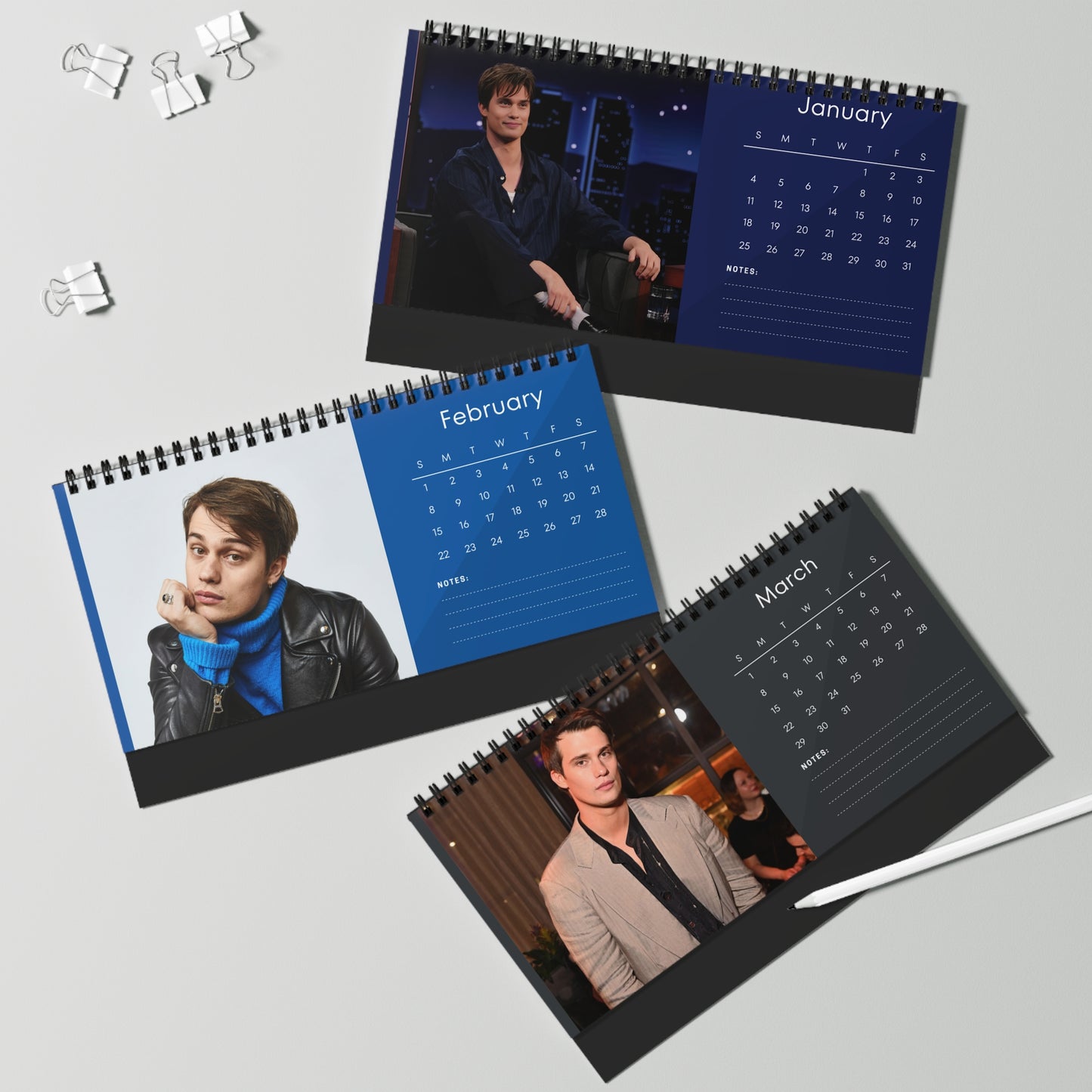 Nicholas Galitzine 2026 Desk Calendar | Celebrity Spiral Bound Photo Calendar | Fan Collectible Gift | Stylish Desk & Office Décor